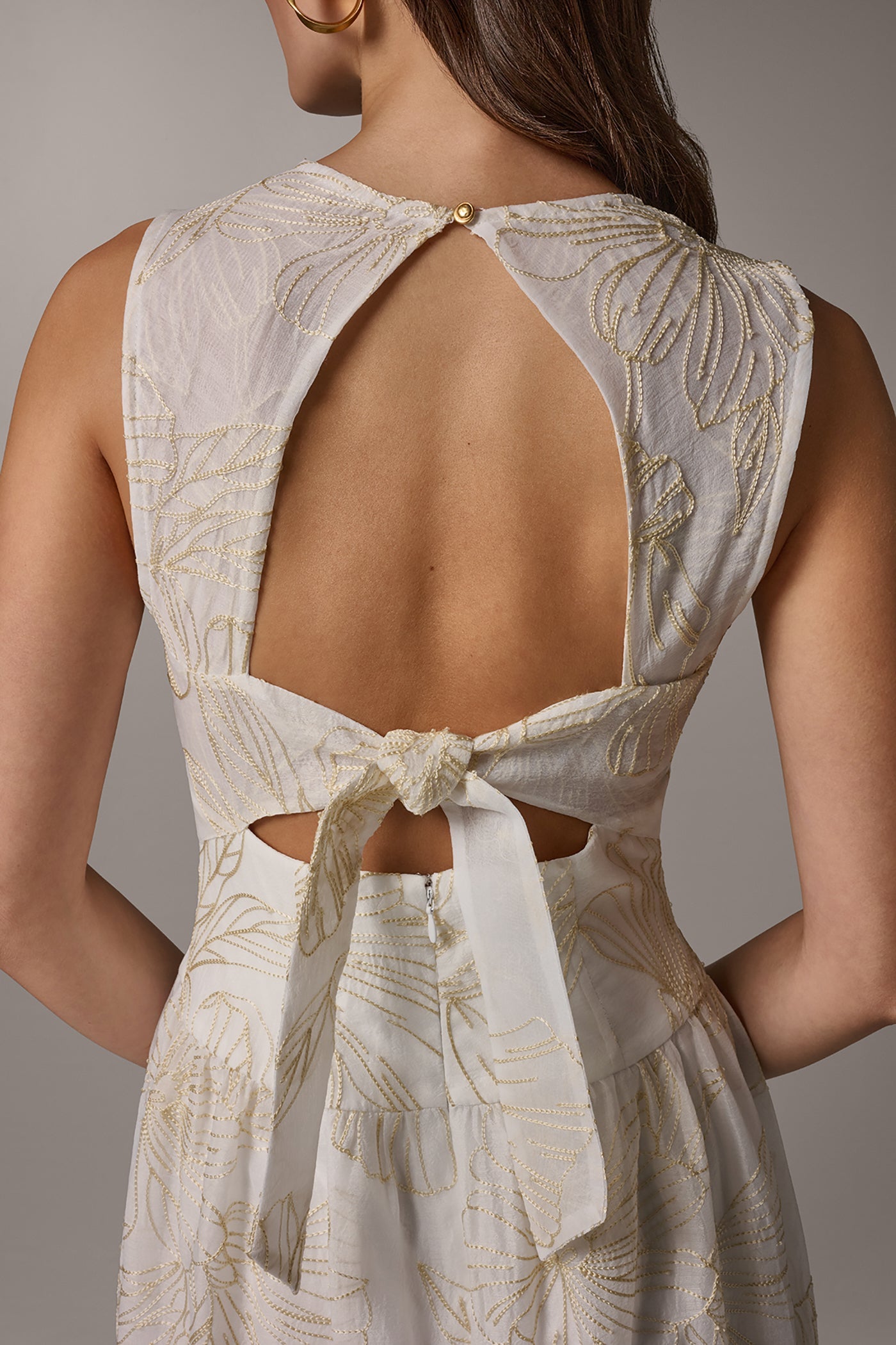 Cream/Sisal SLEEVELESS CUTOUT MIDI A-LINE DRESS Donna Karan