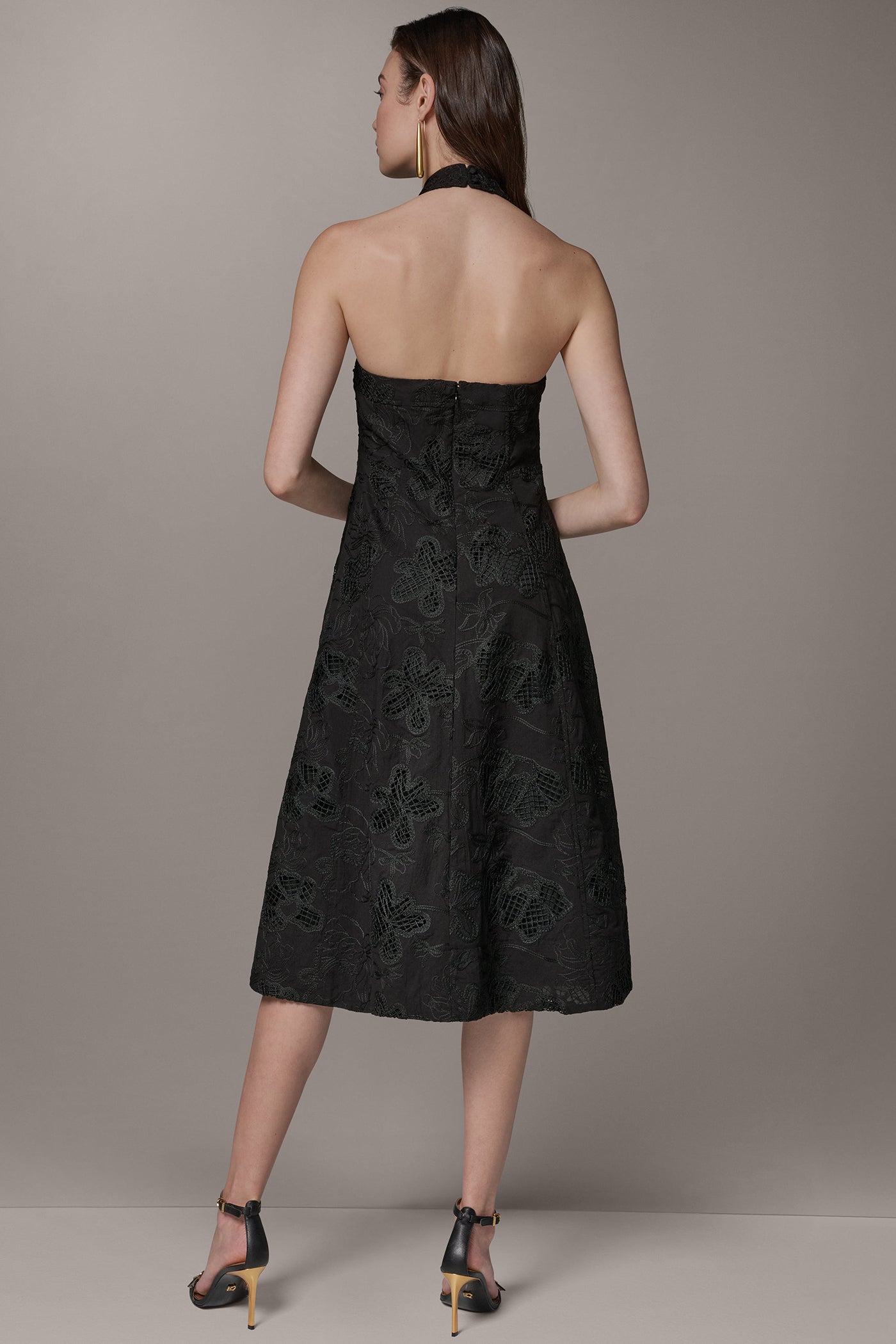 Black SLEEVELESS SWEETHEART MIDI HALTER DRESS Donna Karan