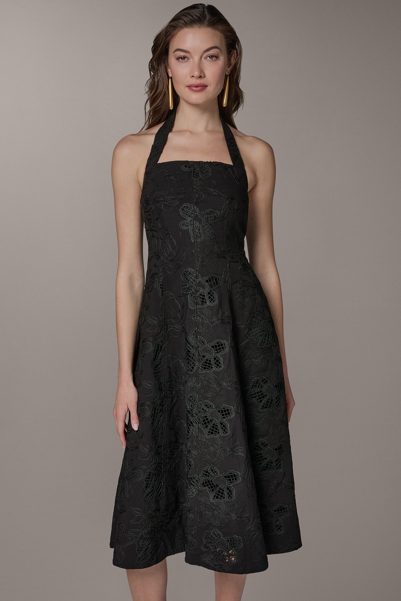 Black SLEEVELESS SWEETHEART MIDI HALTER DRESS Donna Karan