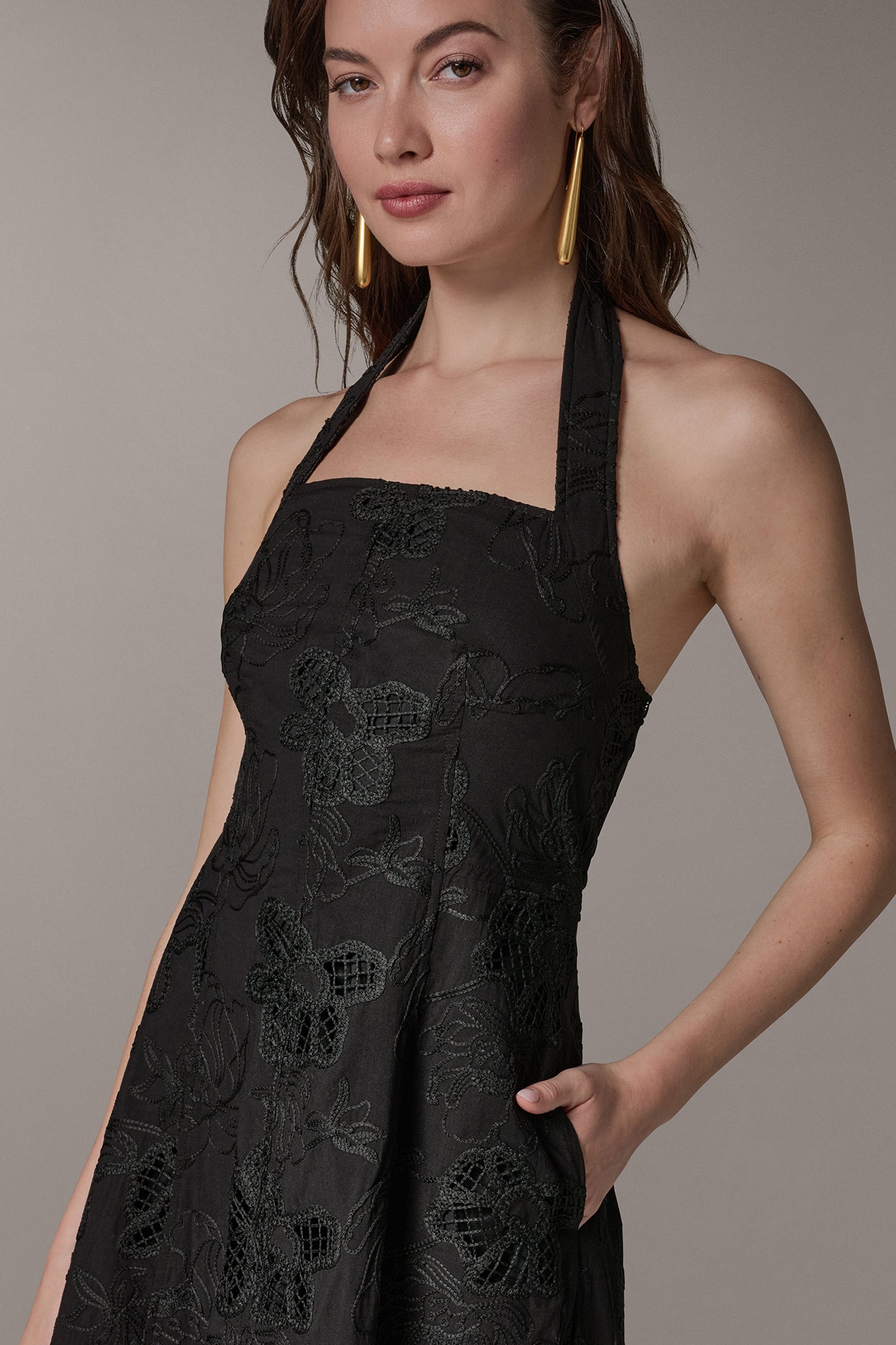 Black SLEEVELESS SWEETHEART MIDI HALTER DRESS Donna Karan