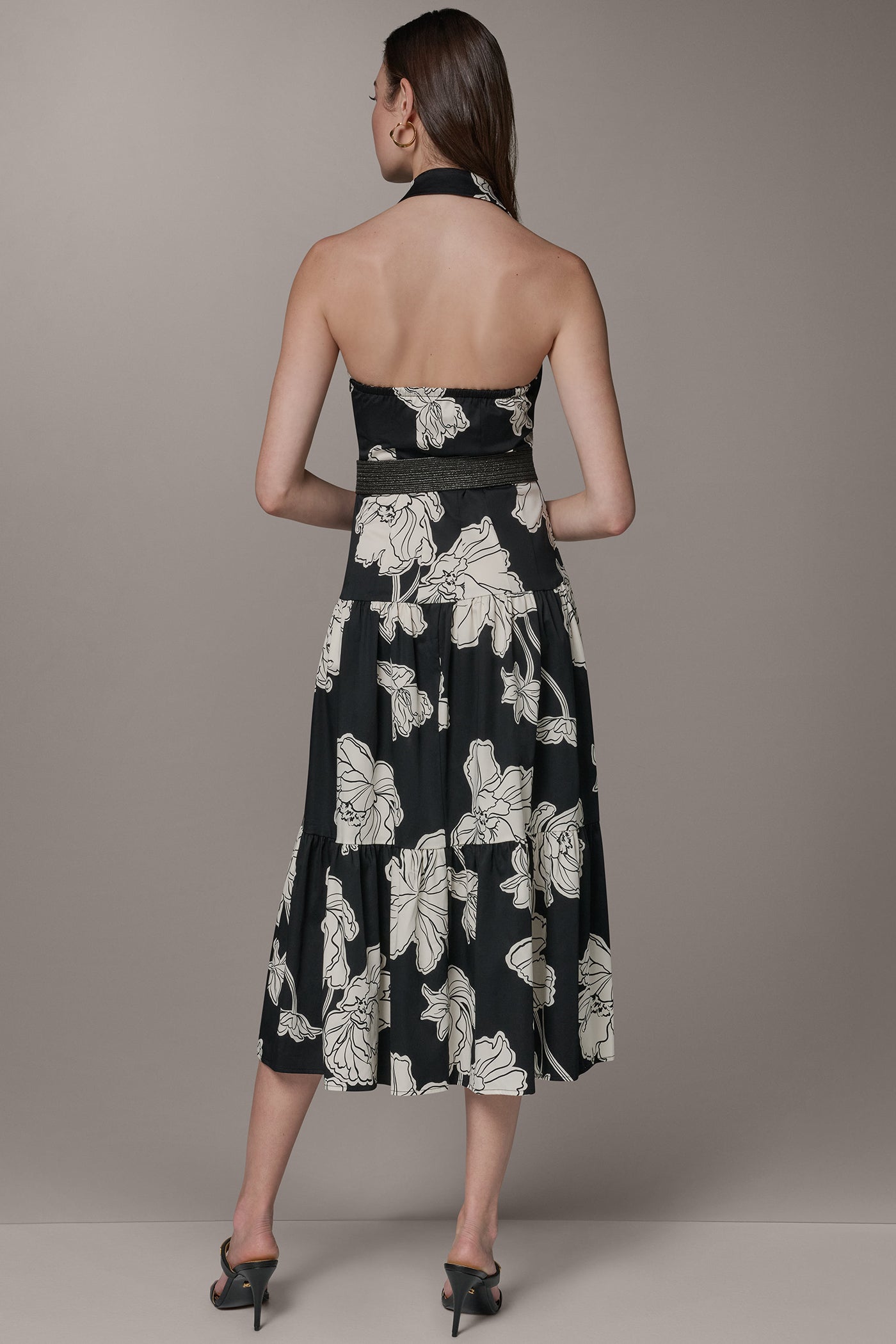 Black Cream SLEEVELESS MIDI HALTER SHIRT DRESS Donna Karan