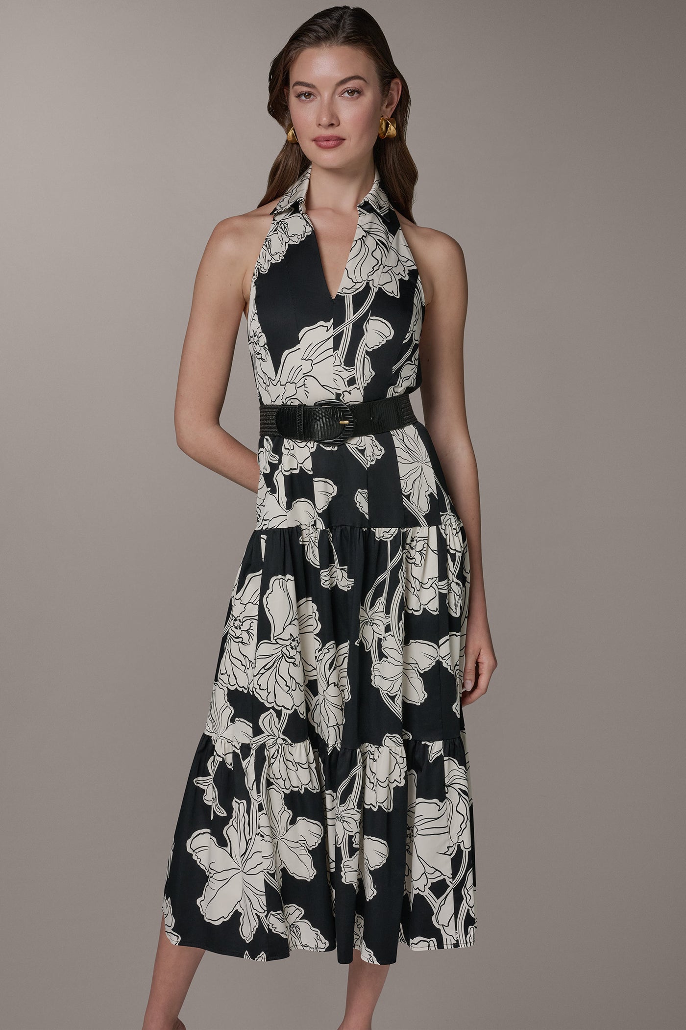 Black Cream SLEEVELESS MIDI HALTER SHIRT DRESS Donna Karan