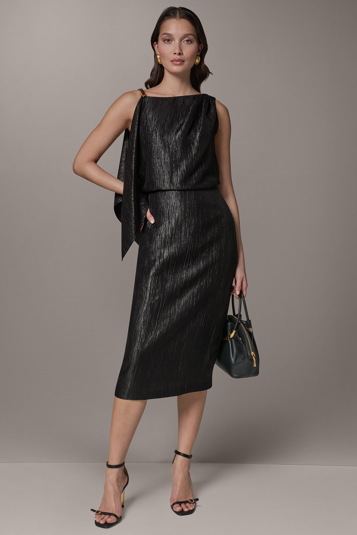 Black SLEEVELESS ASYMMETRIC MIDI DRESS Donna Karan