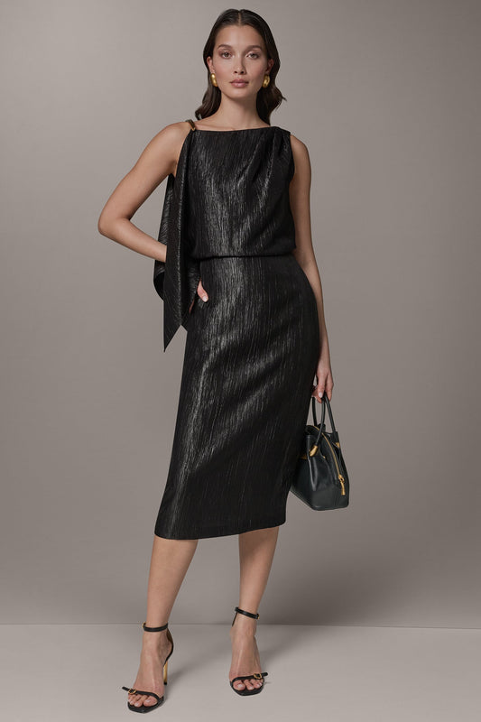 Black SLEEVELESS ASYMMETRIC MIDI DRESS Donna Karan