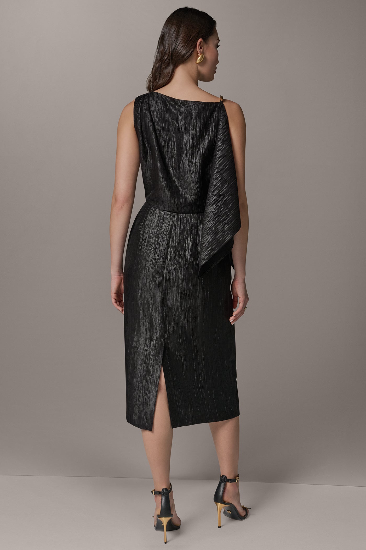 Black SLEEVELESS ASYMMETRIC MIDI DRESS Donna Karan