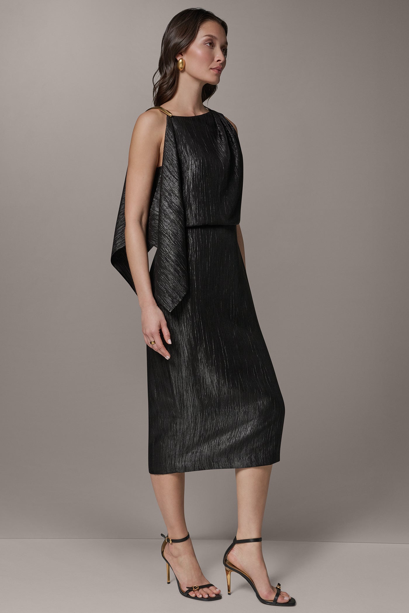 Black SLEEVELESS ASYMMETRIC MIDI DRESS Donna Karan
