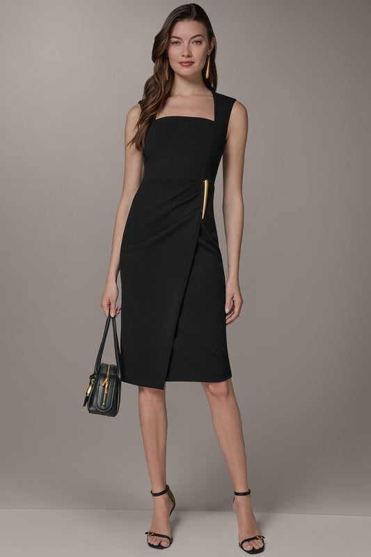 Black SLEEVELESS WRAP-EFFECT MIDI DRESS Donna Karan