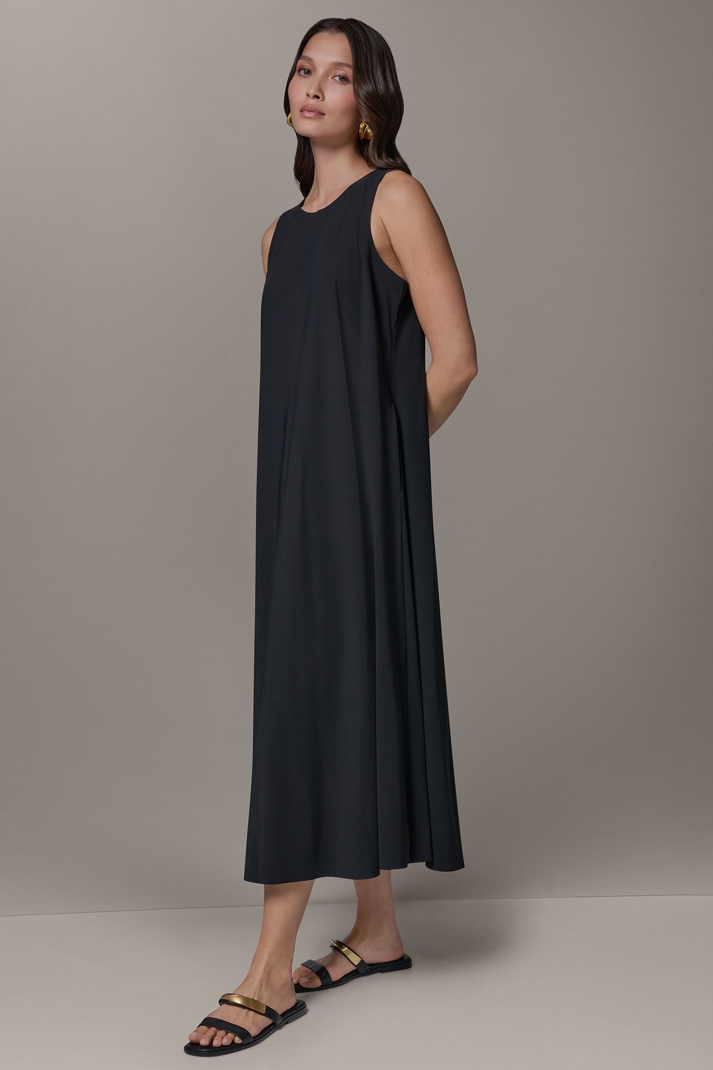 Black SLEEVELESS MIDI TRAPEZE DRESS Donna Karan
