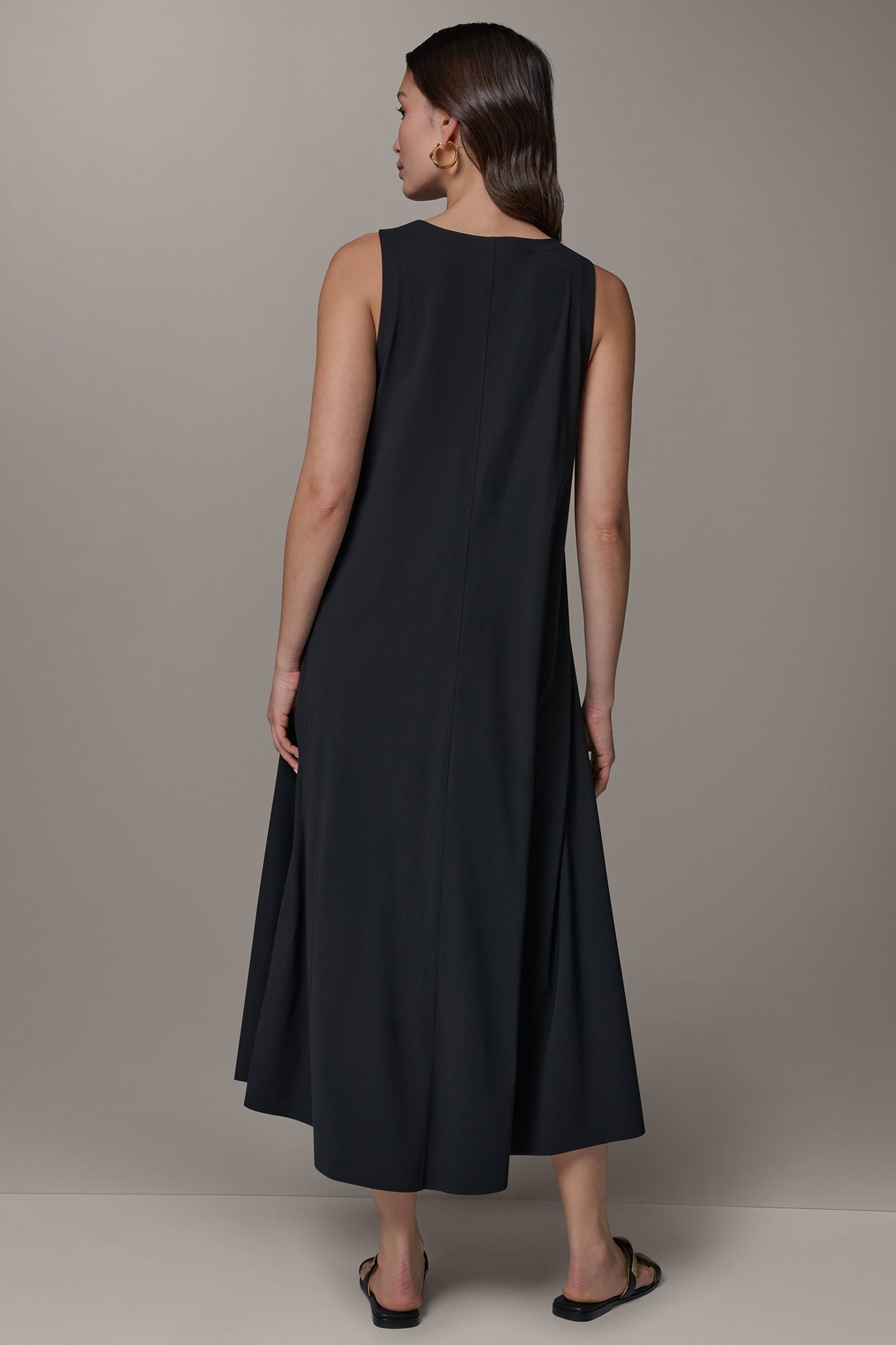 Black SLEEVELESS MIDI TRAPEZE DRESS Donna Karan