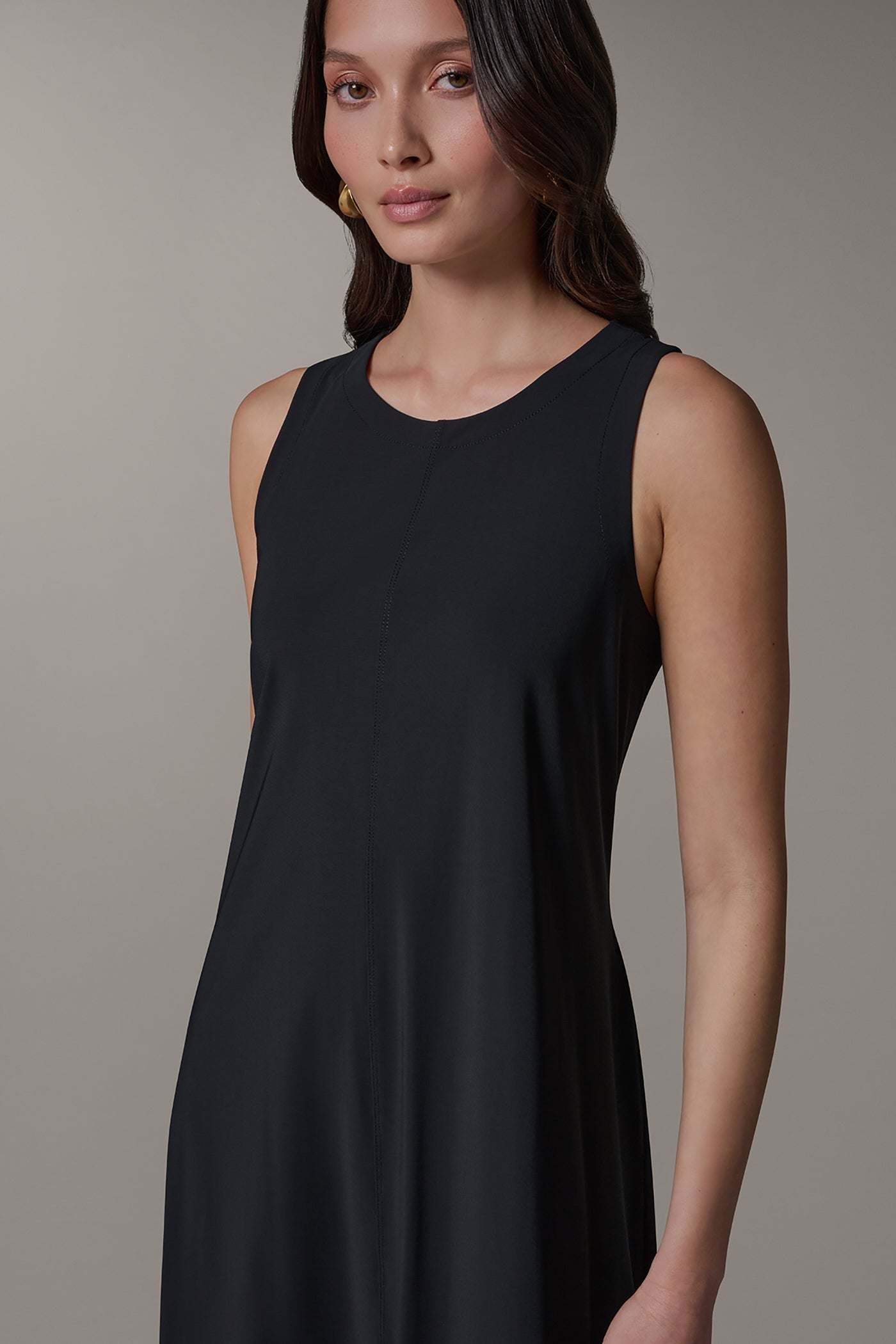 Black SLEEVELESS MIDI TRAPEZE DRESS Donna Karan