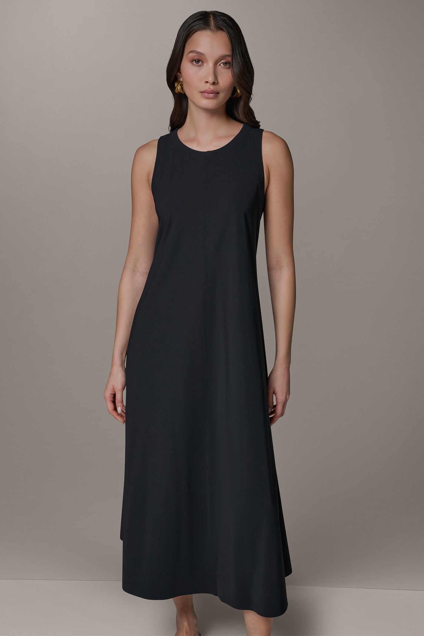 Black SLEEVELESS MIDI TRAPEZE DRESS Donna Karan