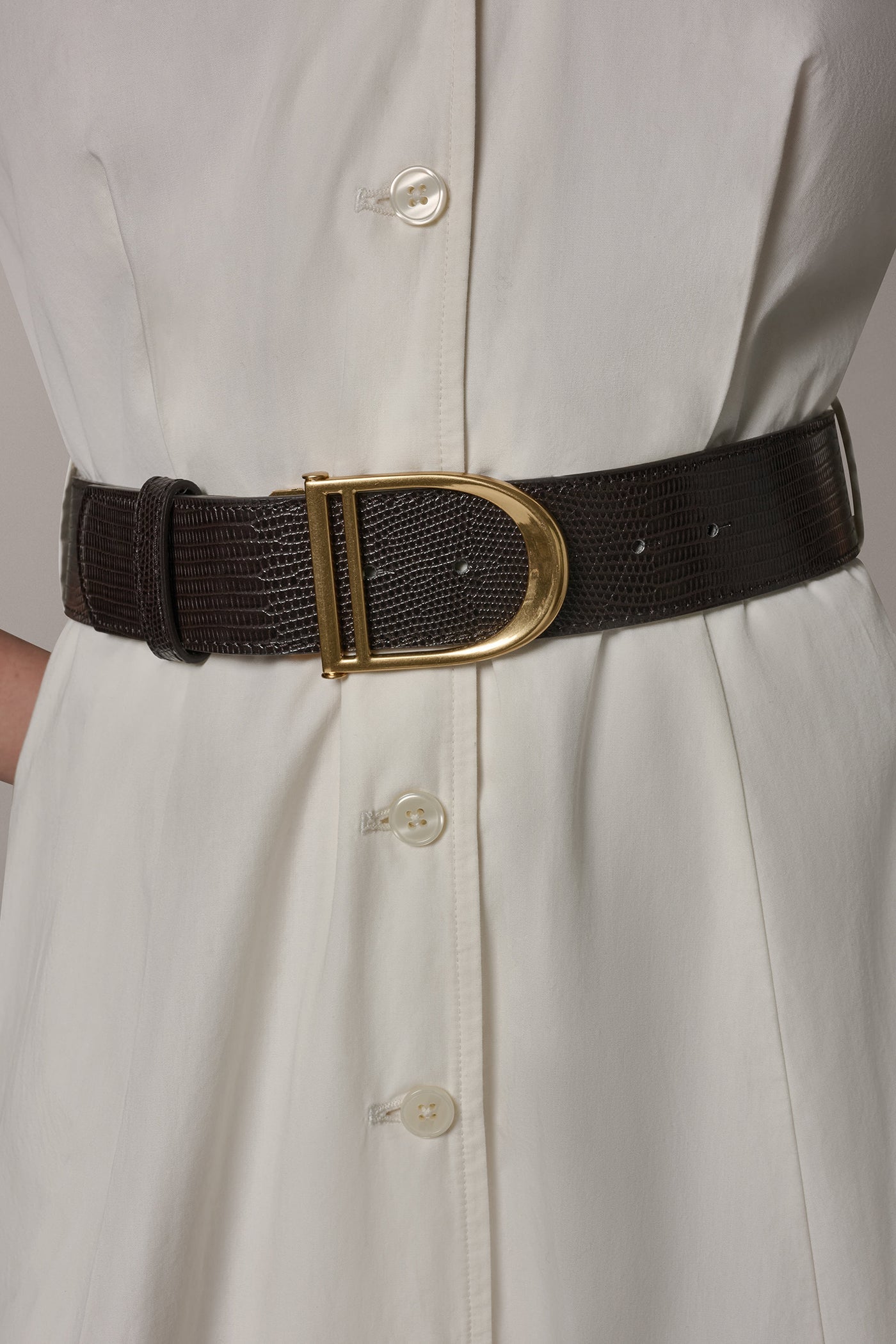 Cream PUFF SLEEVE MIDI SHIRT DRESS Donna Karan