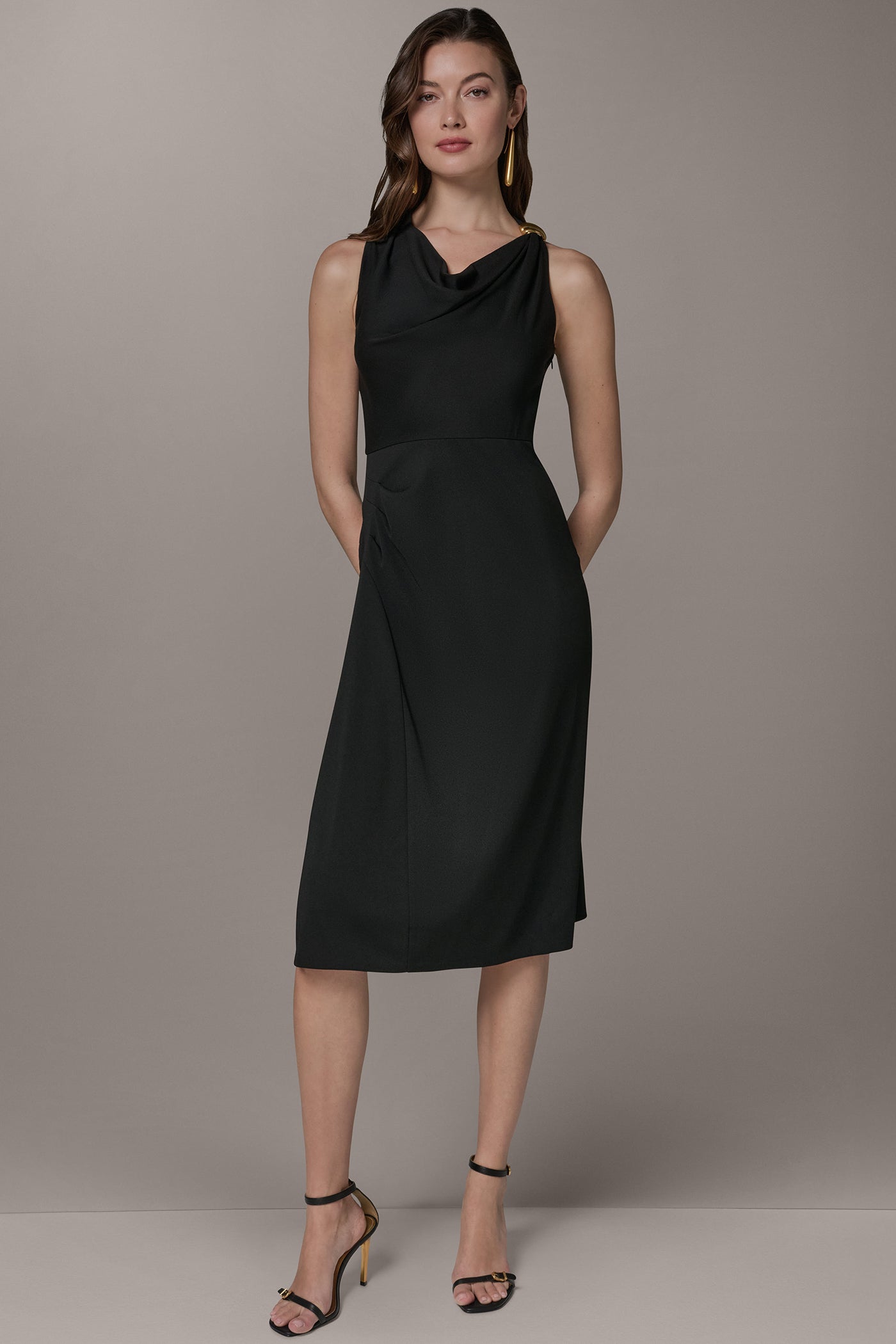 Black SLEEVELESS MIDI HALTER DRESS Donna Karan
