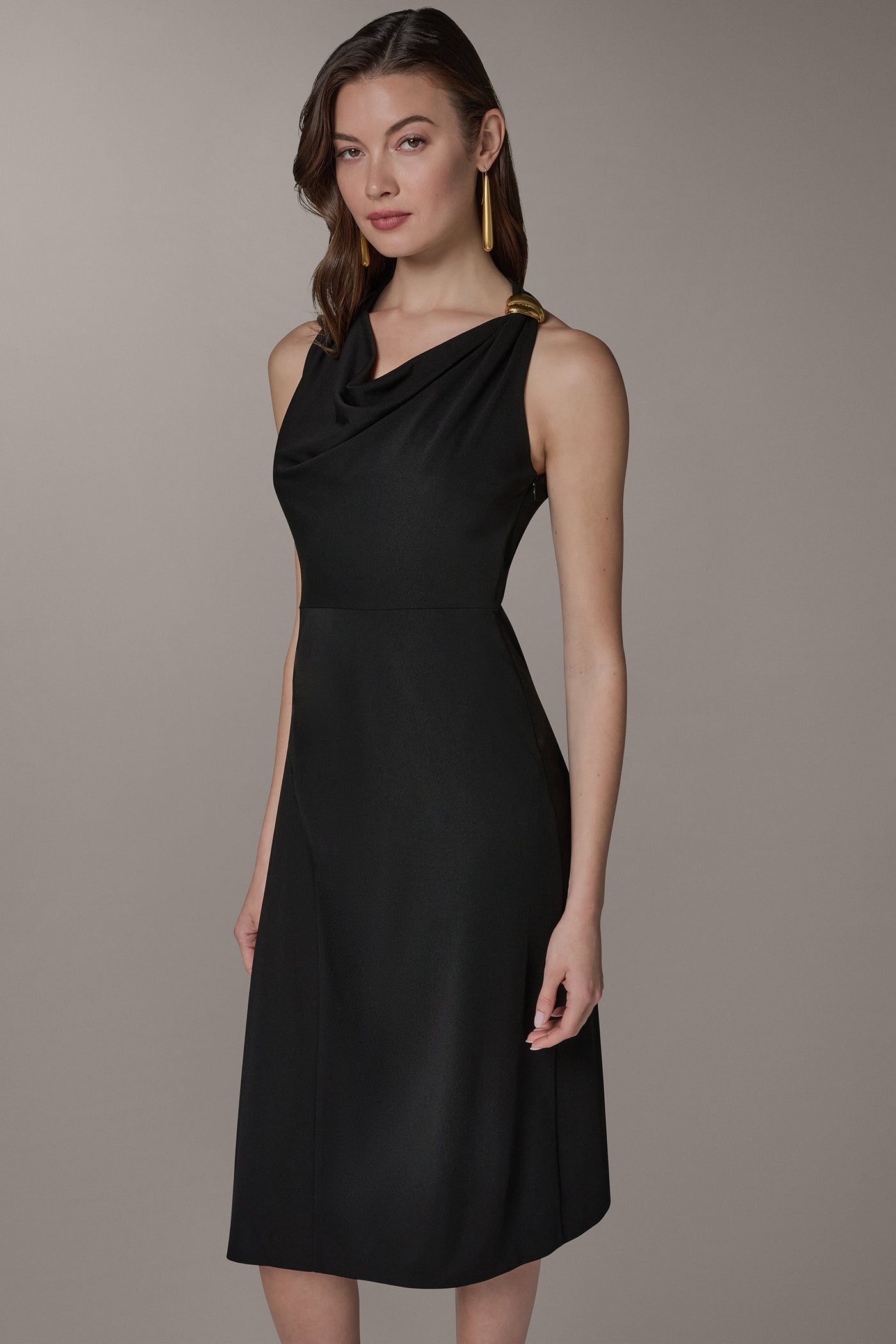 Black SLEEVELESS MIDI HALTER DRESS Donna Karan