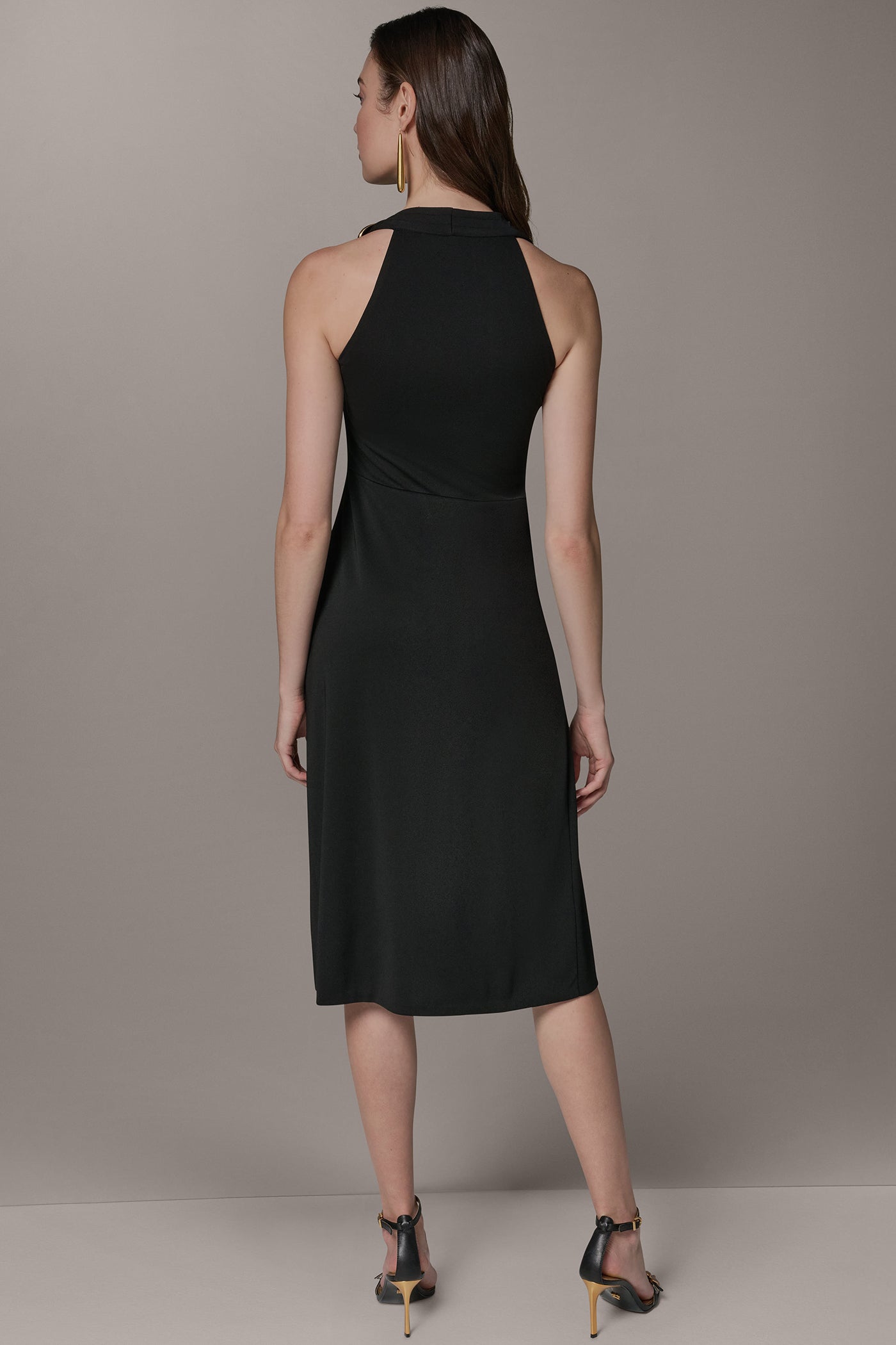 Black SLEEVELESS MIDI HALTER DRESS Donna Karan