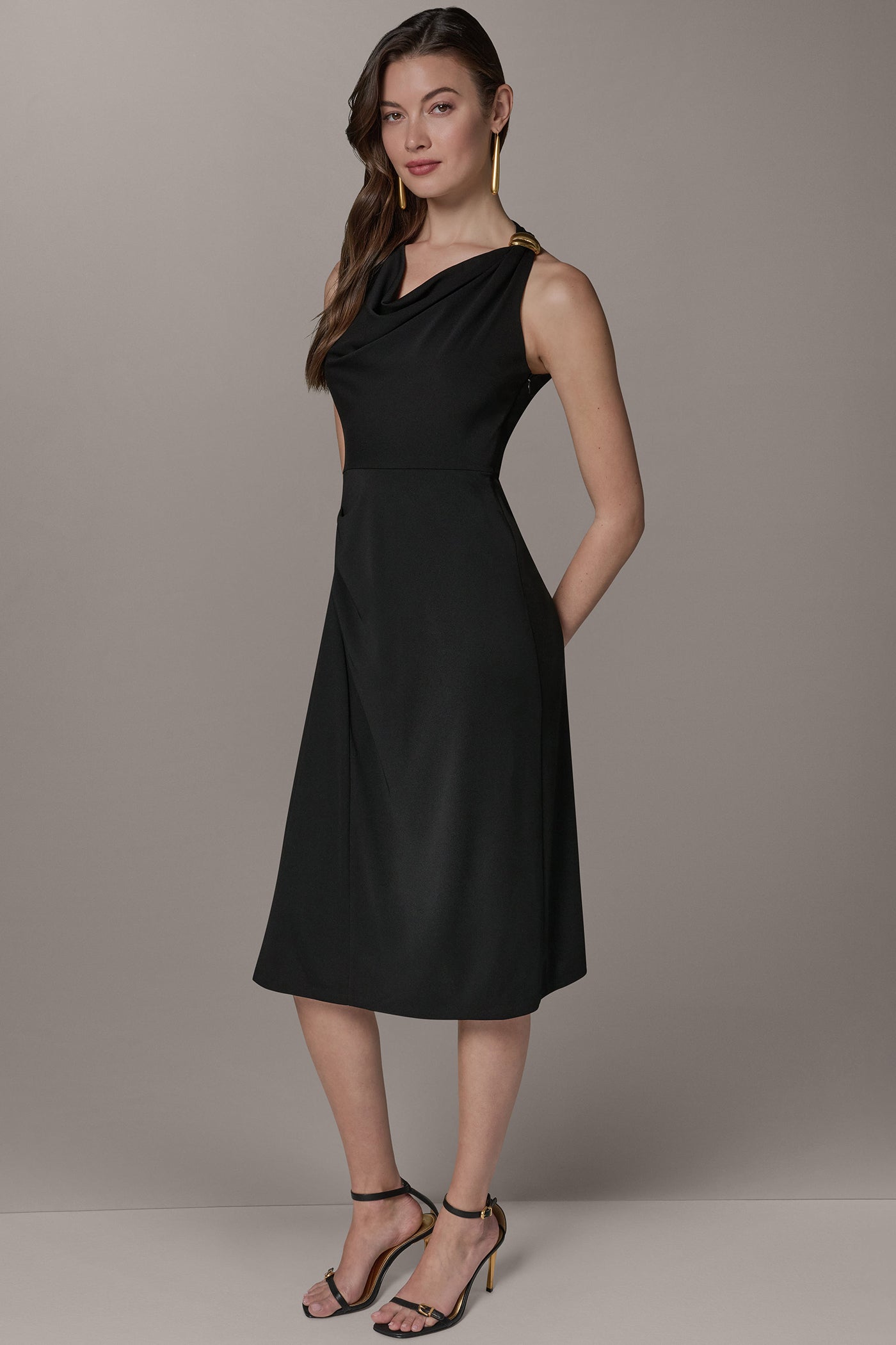 Black SLEEVELESS MIDI HALTER DRESS Donna Karan