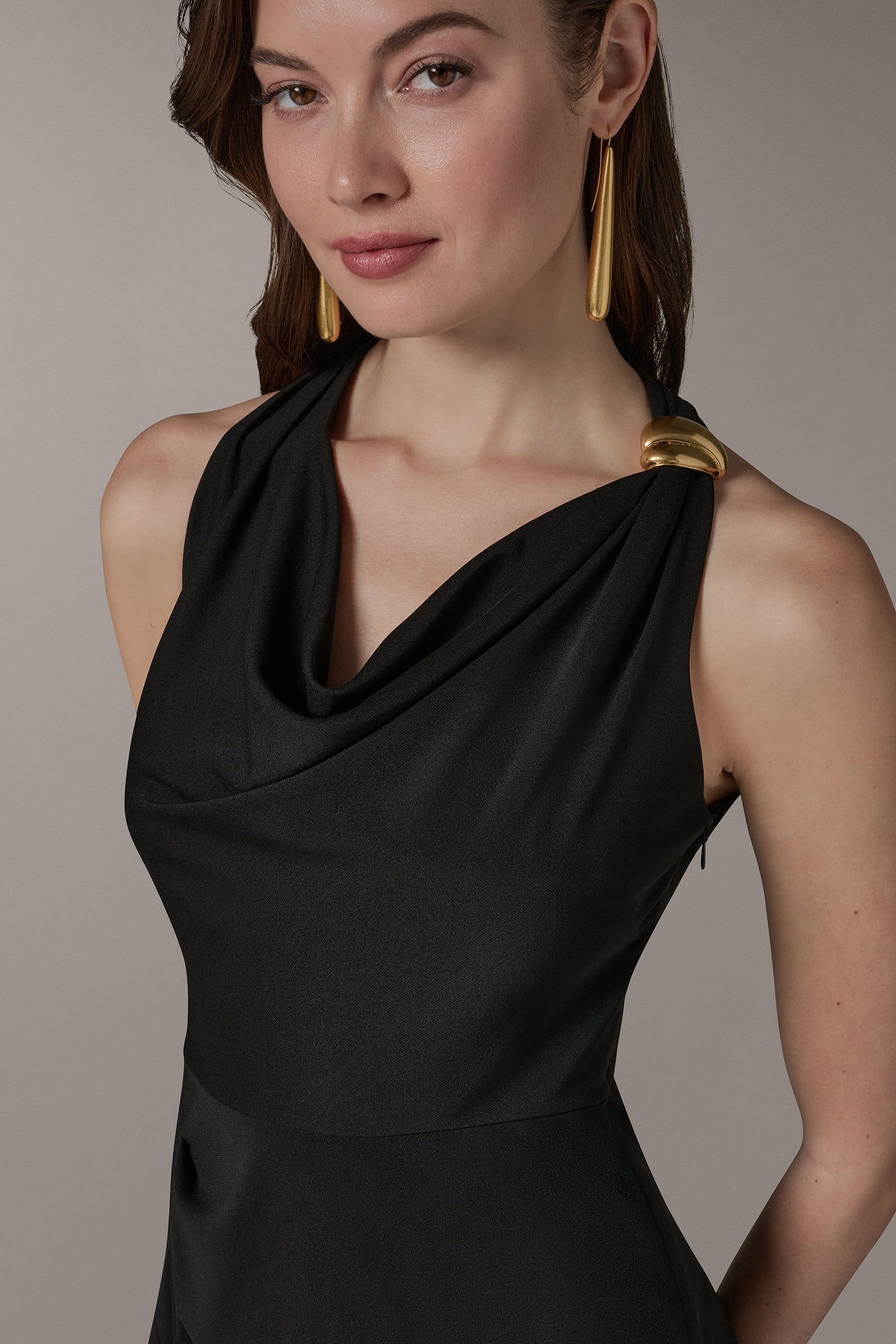 Black SLEEVELESS MIDI HALTER DRESS Donna Karan