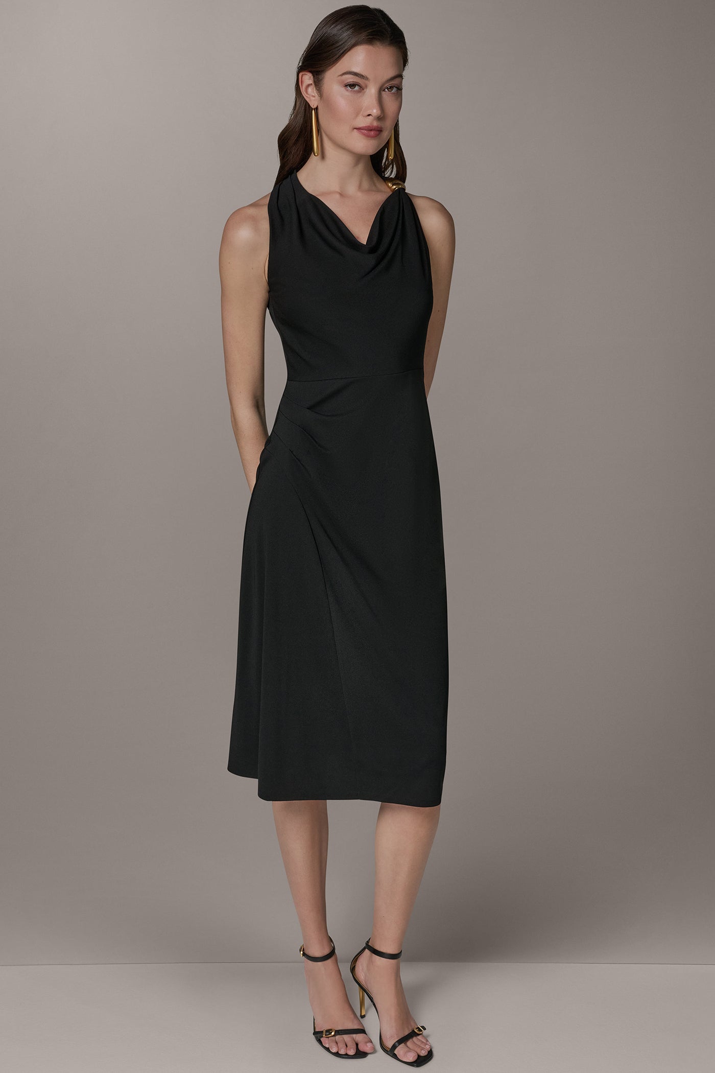 Black SLEEVELESS MIDI HALTER DRESS Donna Karan