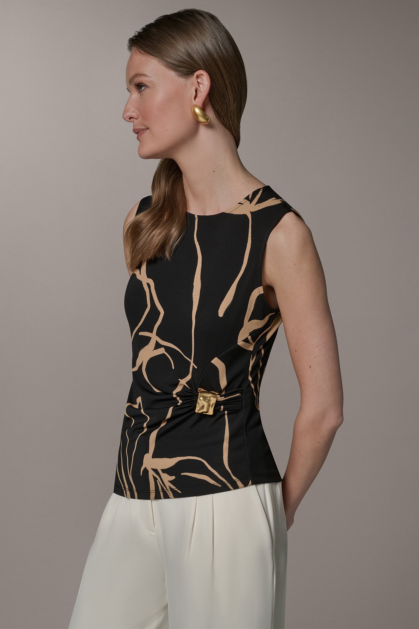 Black /Fawn ASYMMETRIC KNIT TOP Donna Karan