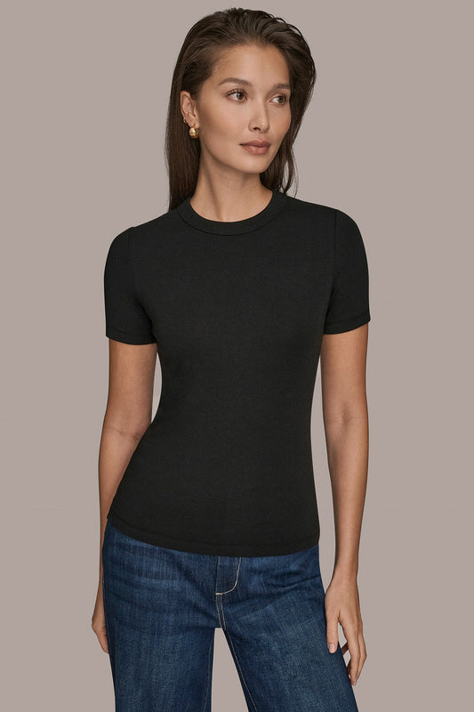 Black SHORT SLEEVE CREW NECK TEE Donna Karan