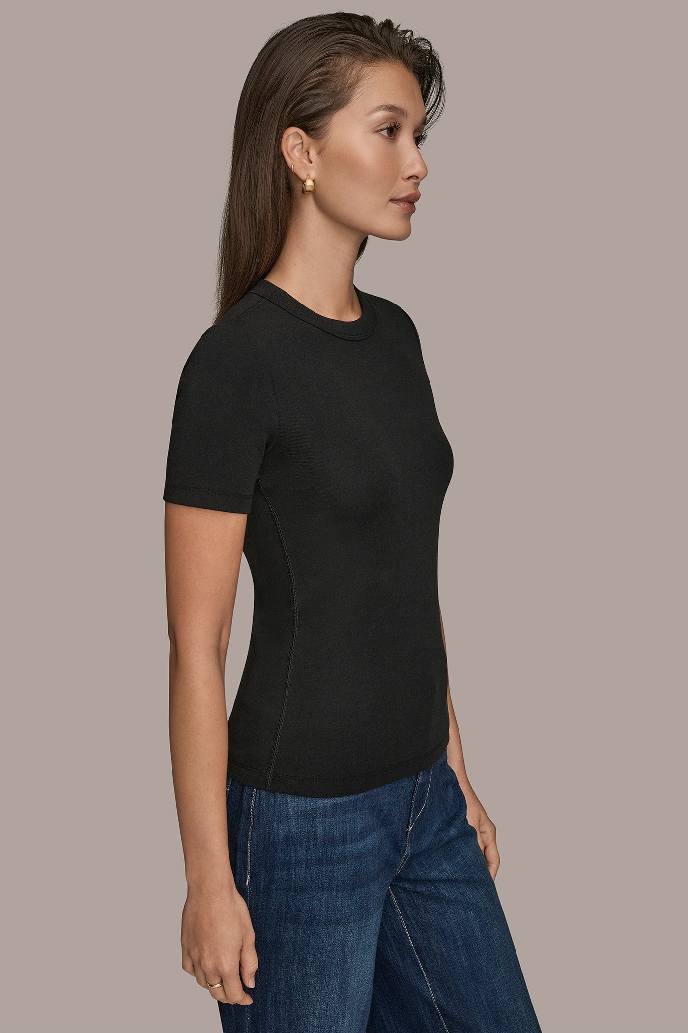Black SHORT SLEEVE CREW NECK TEE Donna Karan