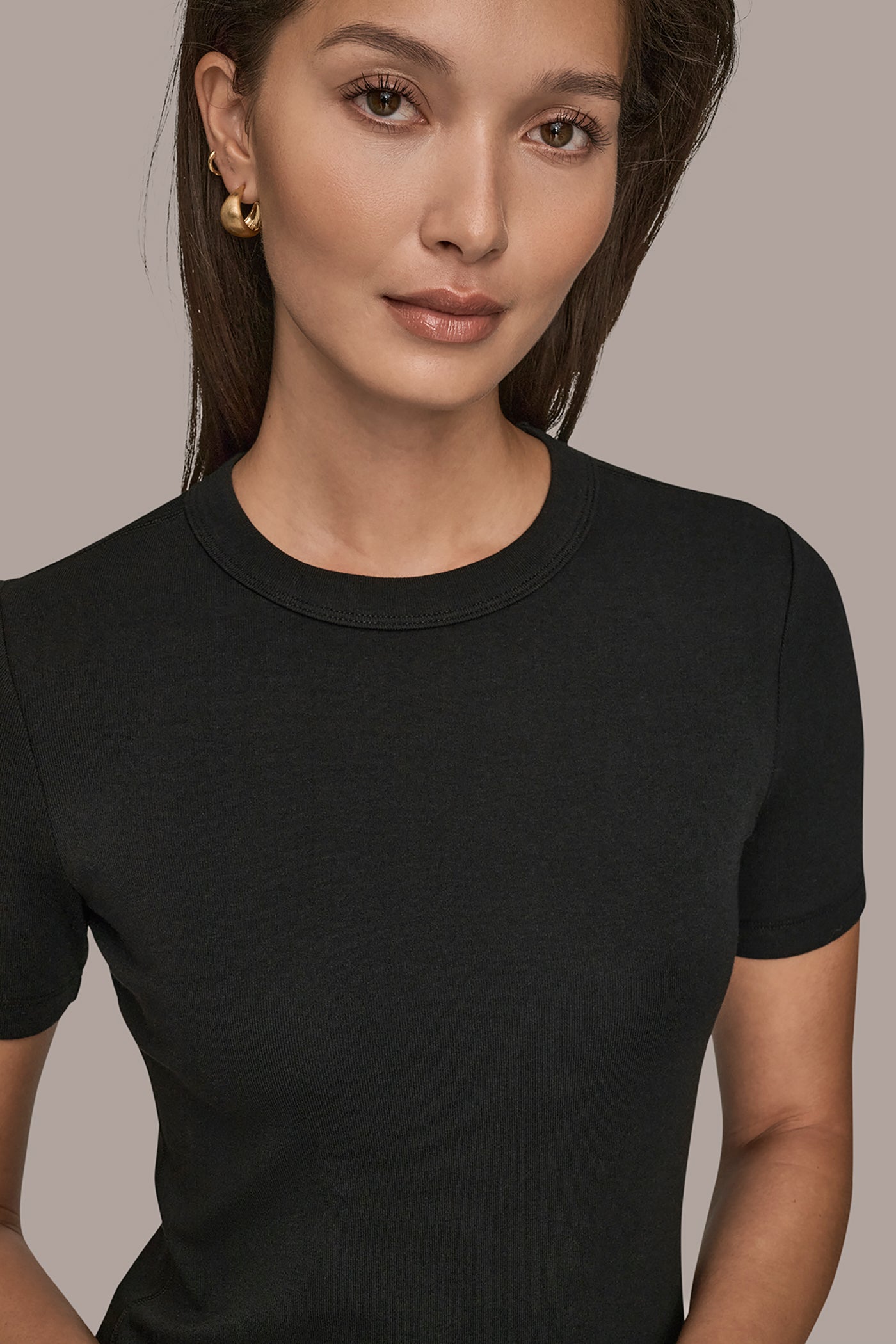 Black SHORT SLEEVE CREW NECK TEE Donna Karan