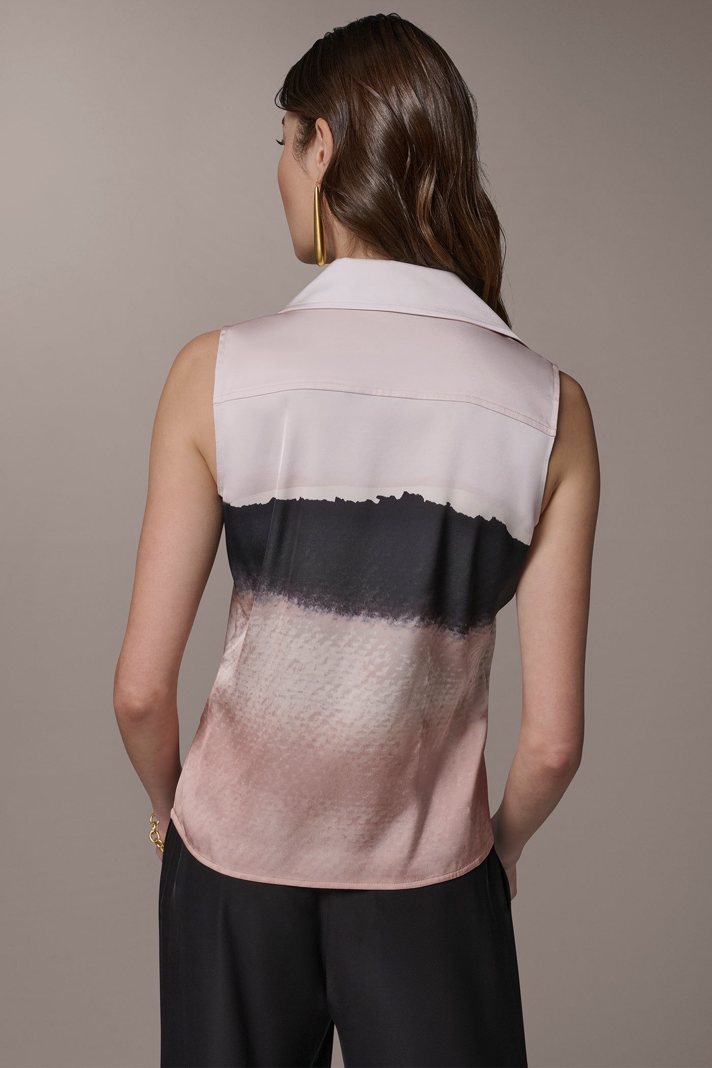 Umbria/Black Multi SLEEVELESS HIGH-LOW BLOUSE Donna Karan