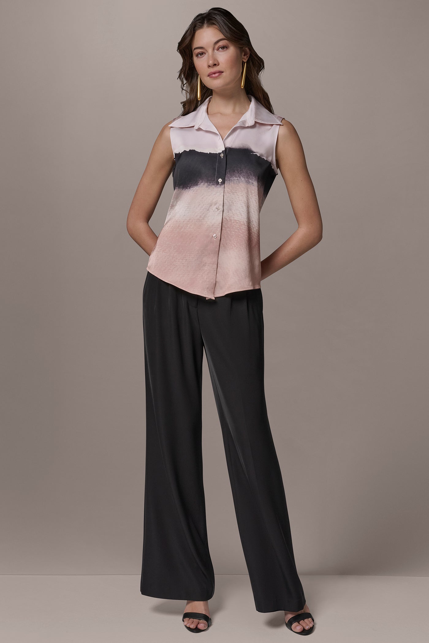 Umbria/Black Multi SLEEVELESS HIGH-LOW BLOUSE Donna Karan