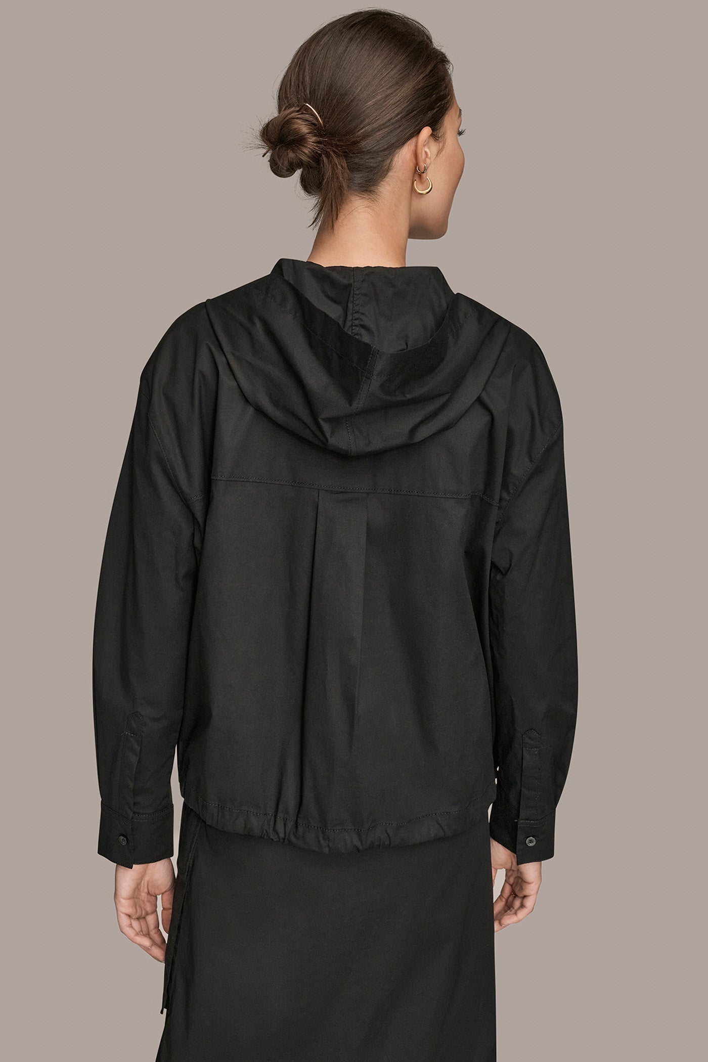 Black HOODED BUTTON-DOWN SHIRT Donna Karan
