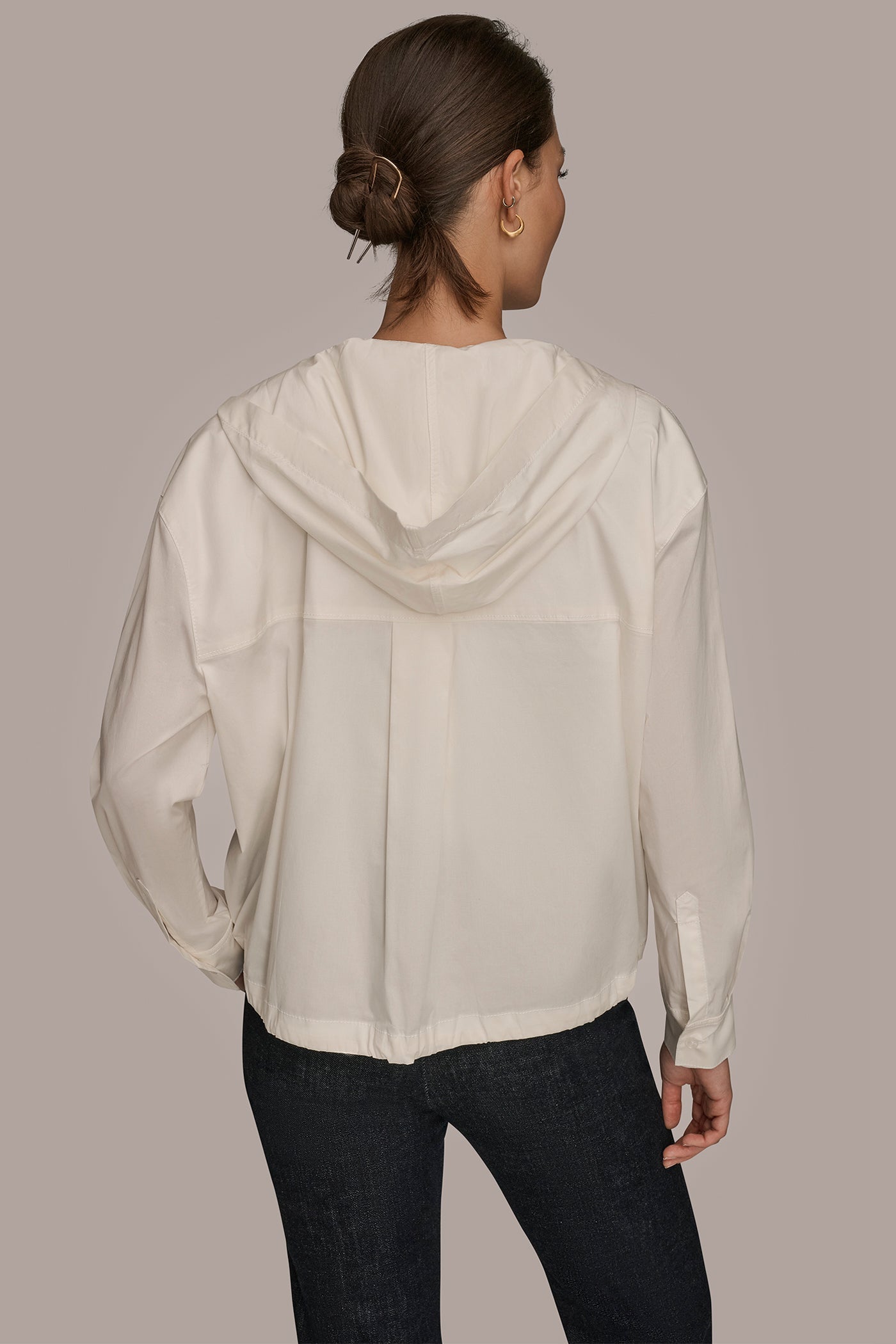 CREAM HOODED BUTTON-DOWN SHIRT Donna Karan