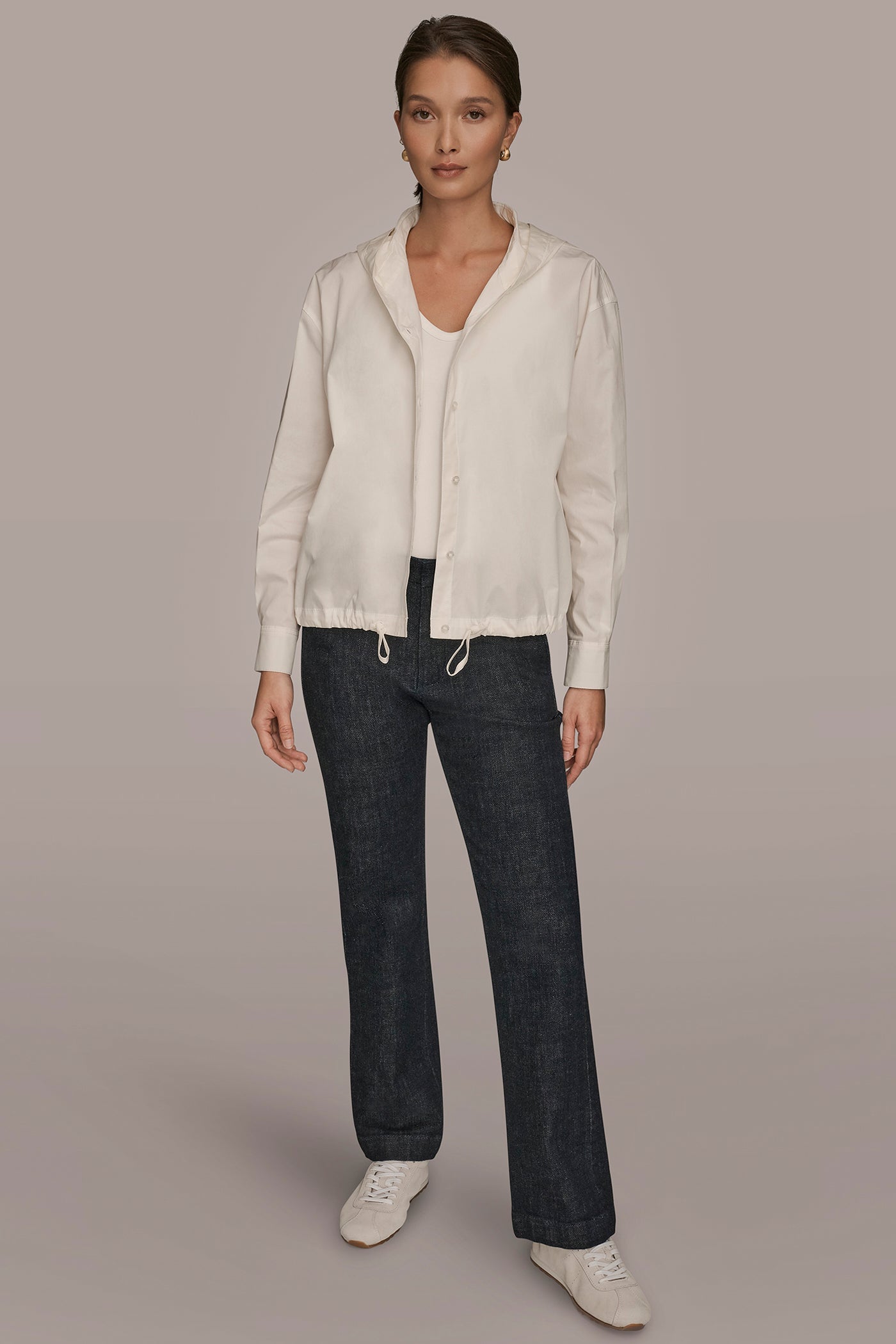 CREAM HOODED BUTTON-DOWN SHIRT Donna Karan