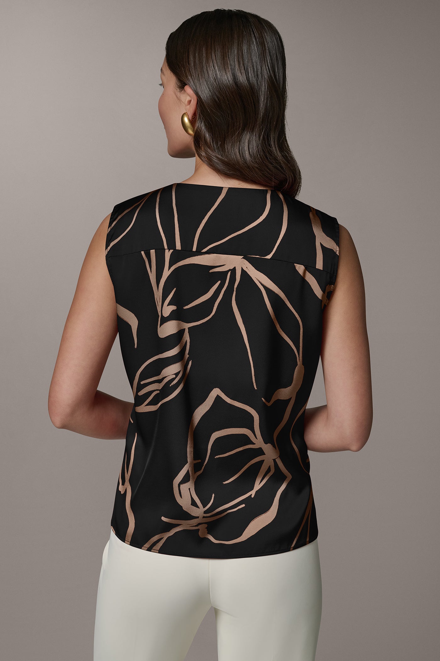 Black /Fawn SLEEVELESS WRAP EFFECT PRINT BLOUSE Donna Karan