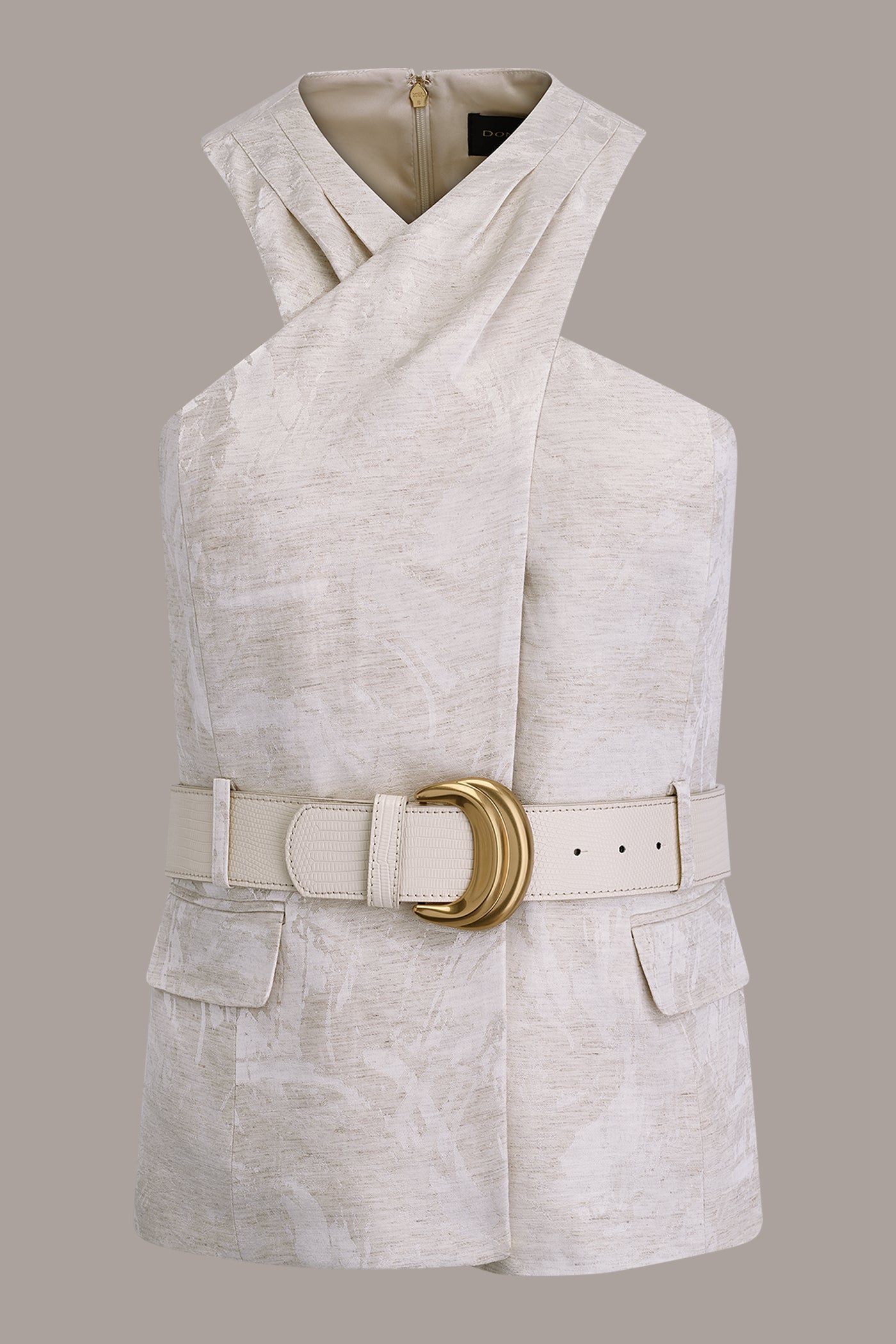 Light Flax CROPPED CROSSOVER SUIT VEST Donna Karan
