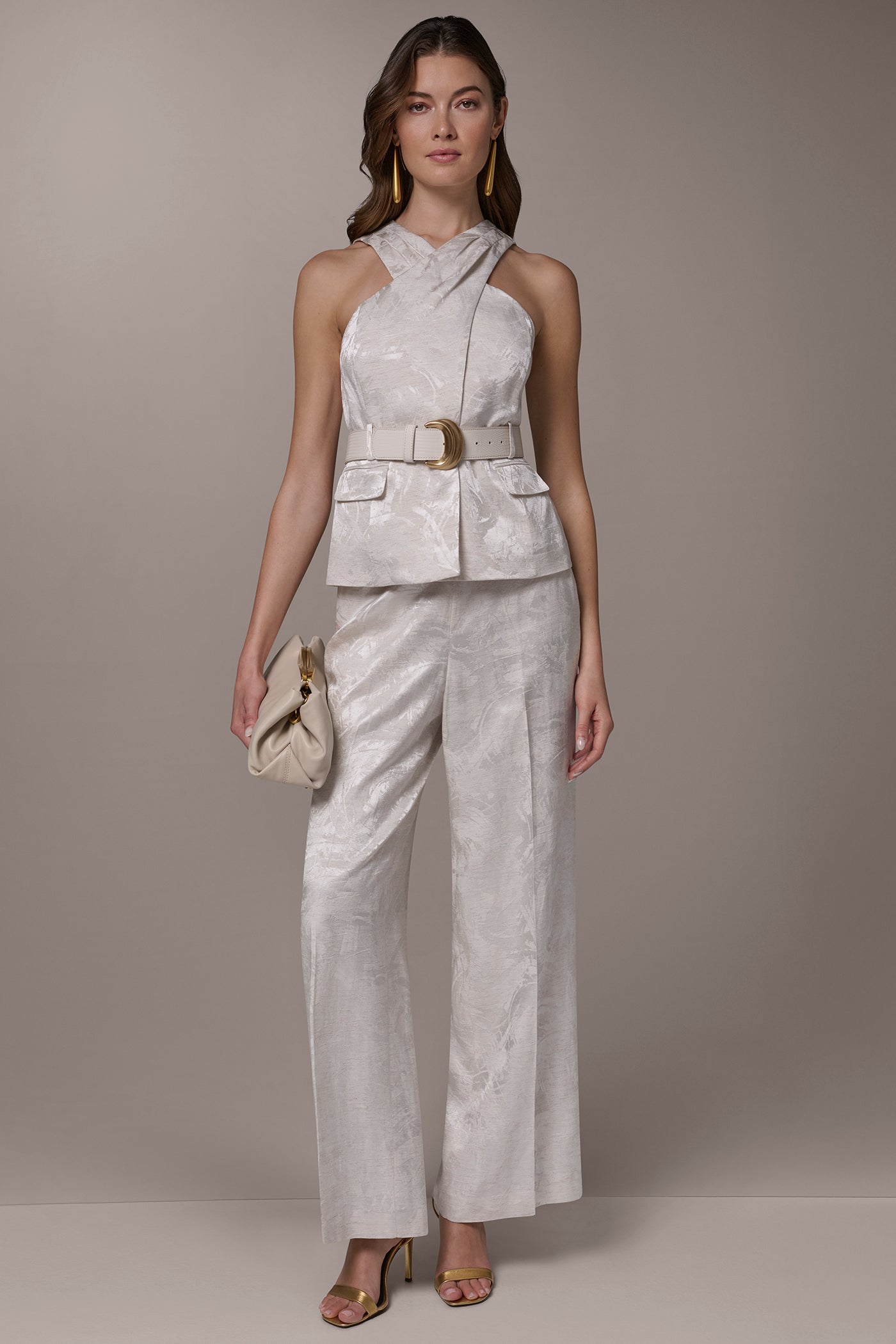 Light Flax CROPPED CROSSOVER SUIT VEST Donna Karan