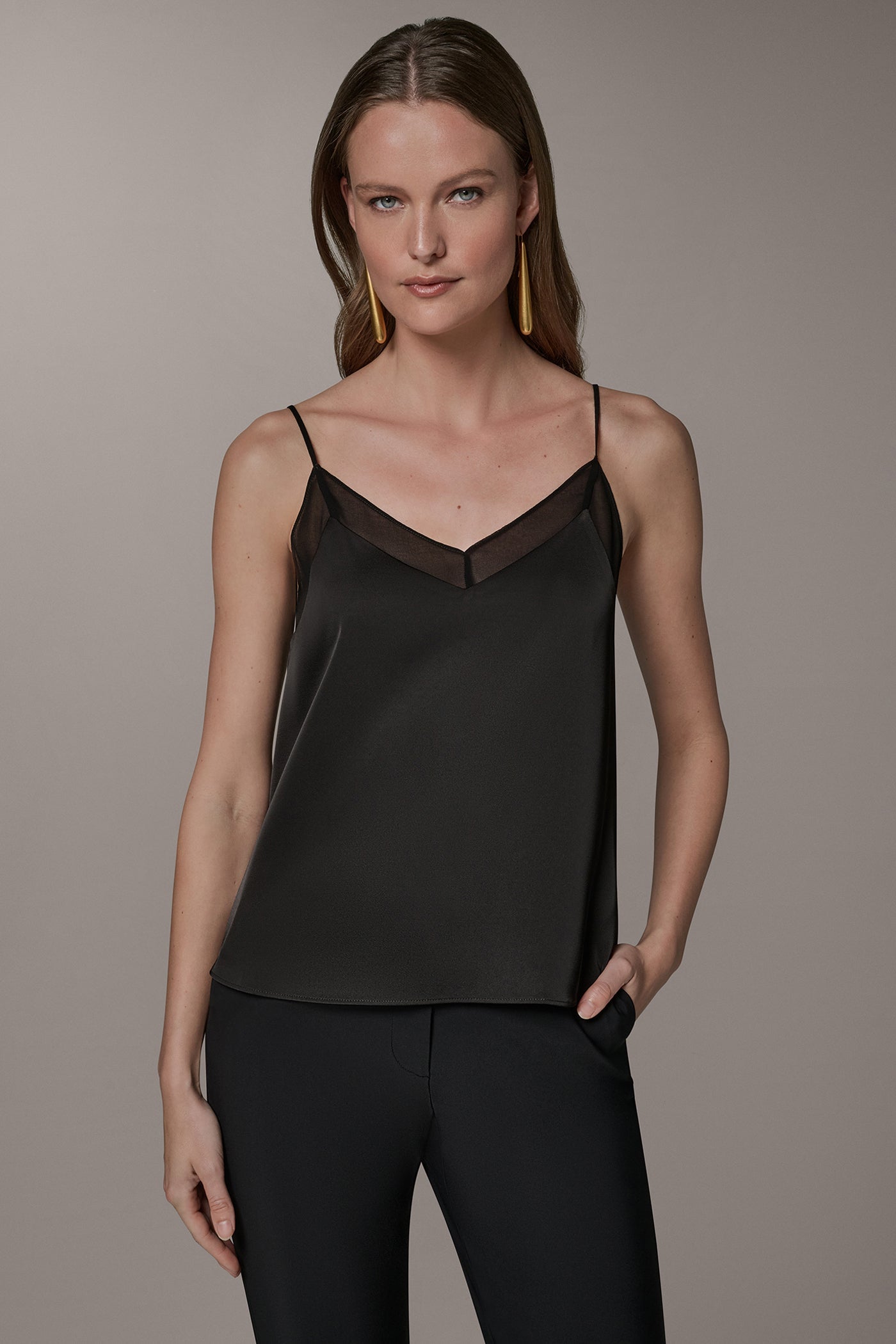 Black SLEEVELESS V-NECK CAMI Donna Karan