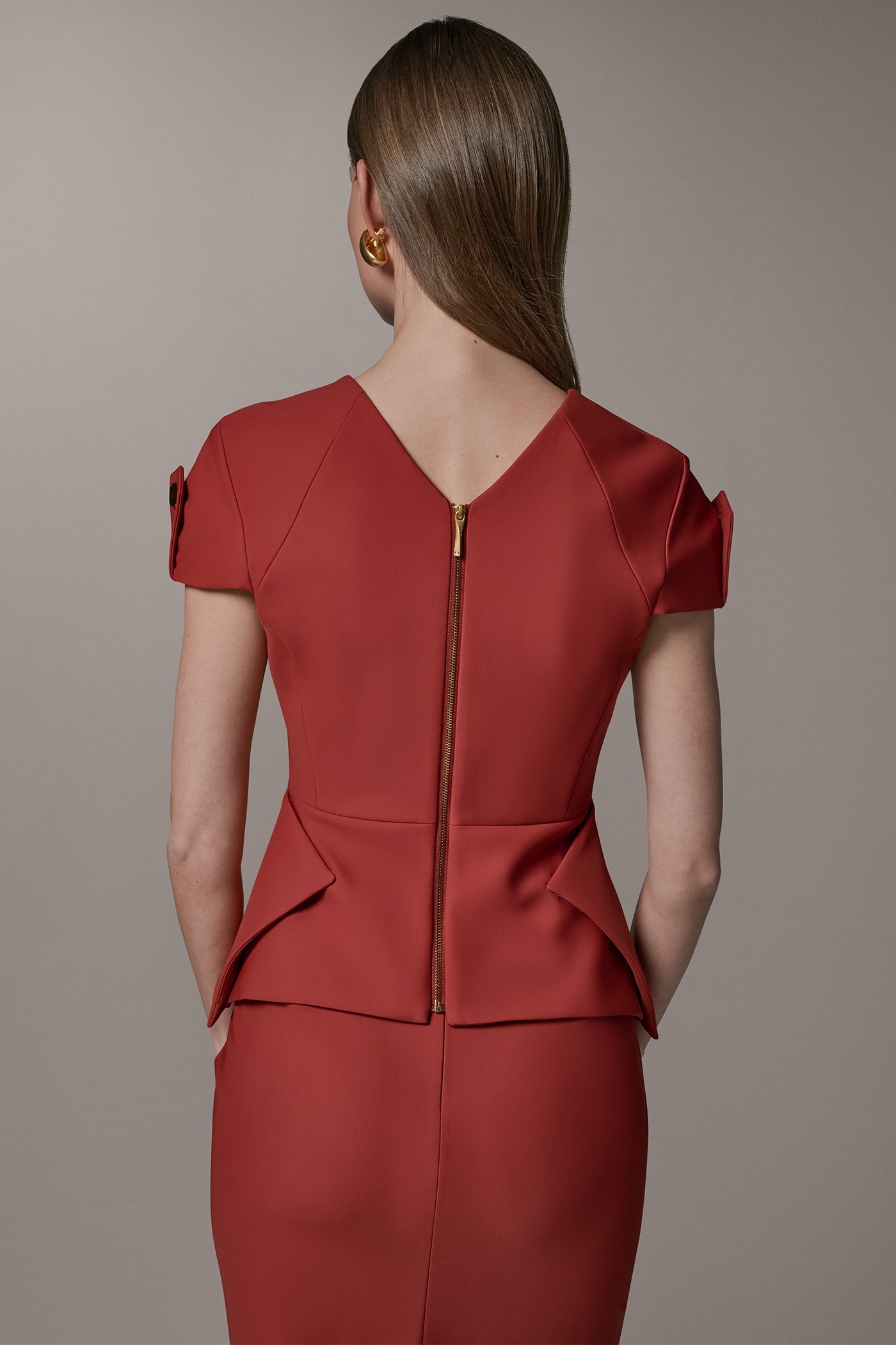 Sunbaked SHORT SLEEVE PEPLUM TOP Donna Karan