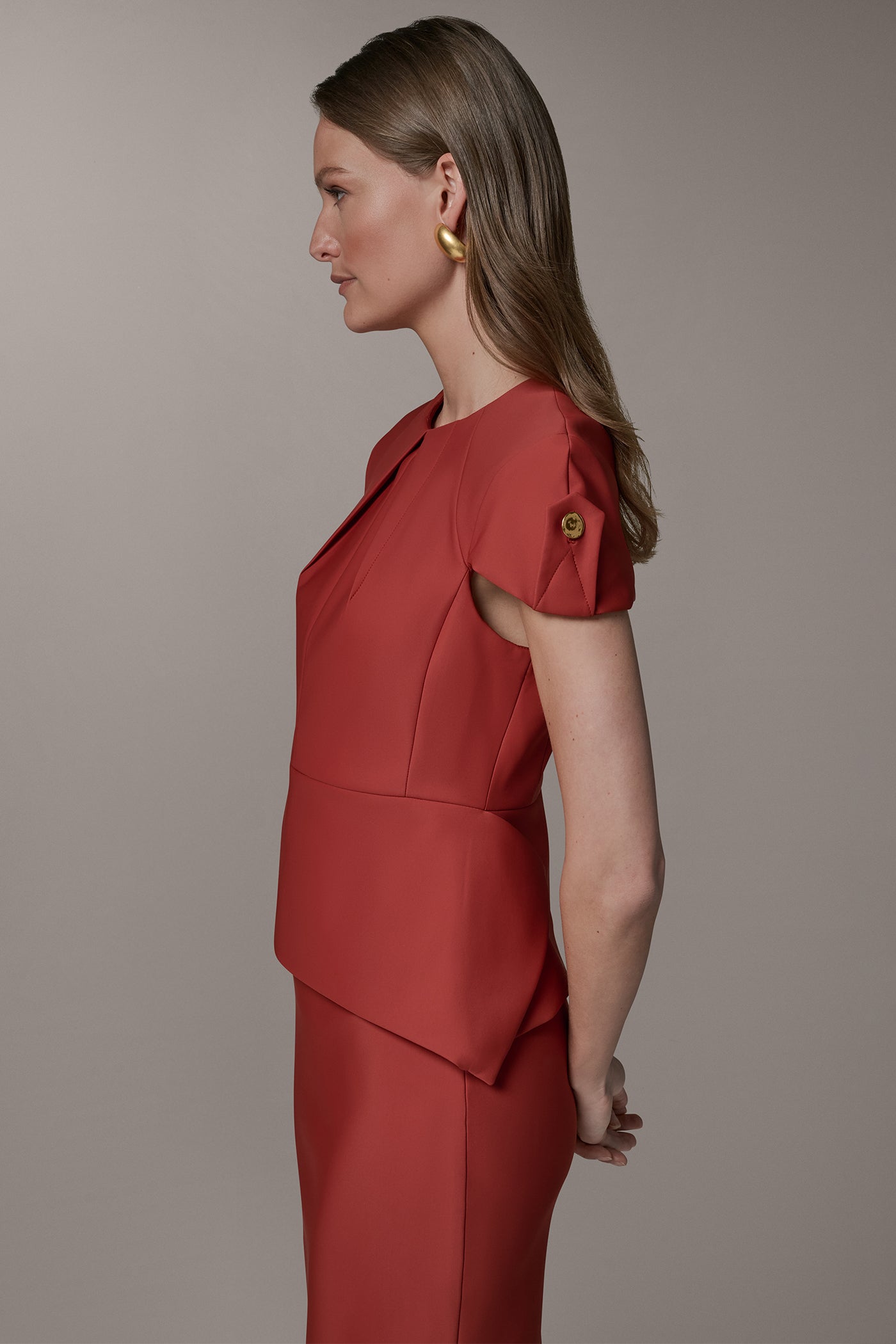 Sunbaked SHORT SLEEVE PEPLUM TOP Donna Karan