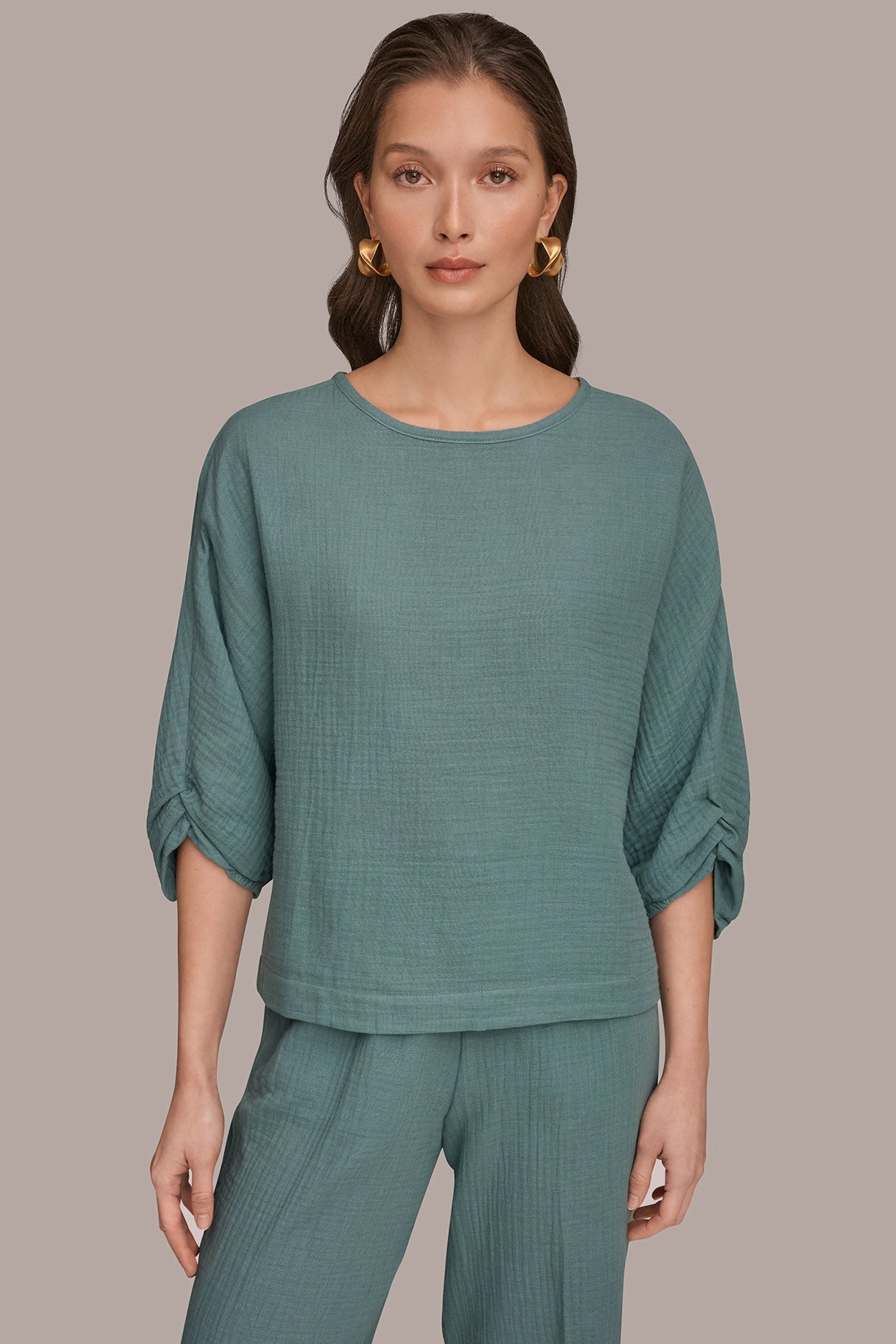 Waterlily 3/4 SLEEVE TWIST CUFF BLOUSE Donna Karan