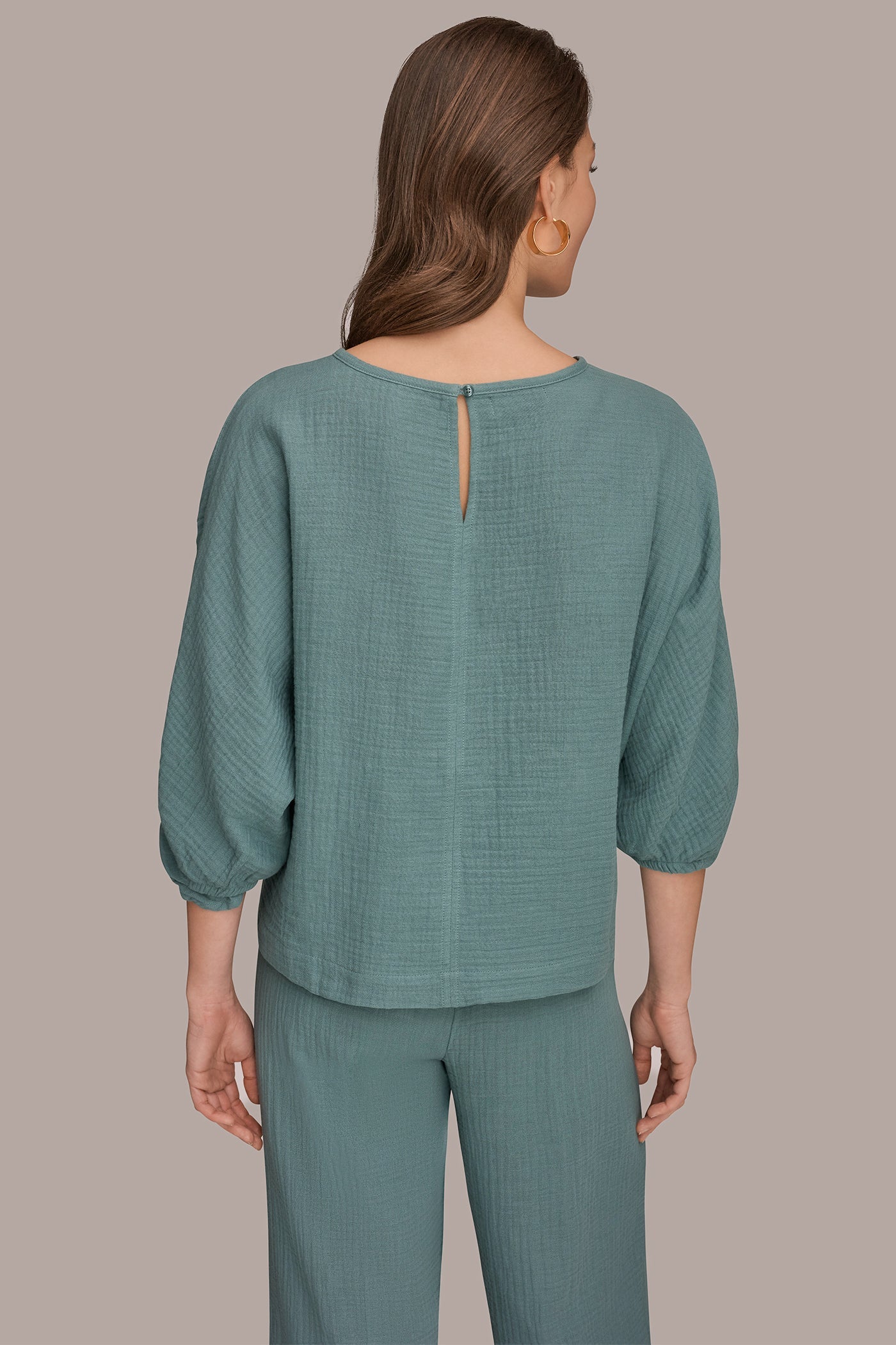 Waterlily 3/4 SLEEVE TWIST CUFF BLOUSE Donna Karan