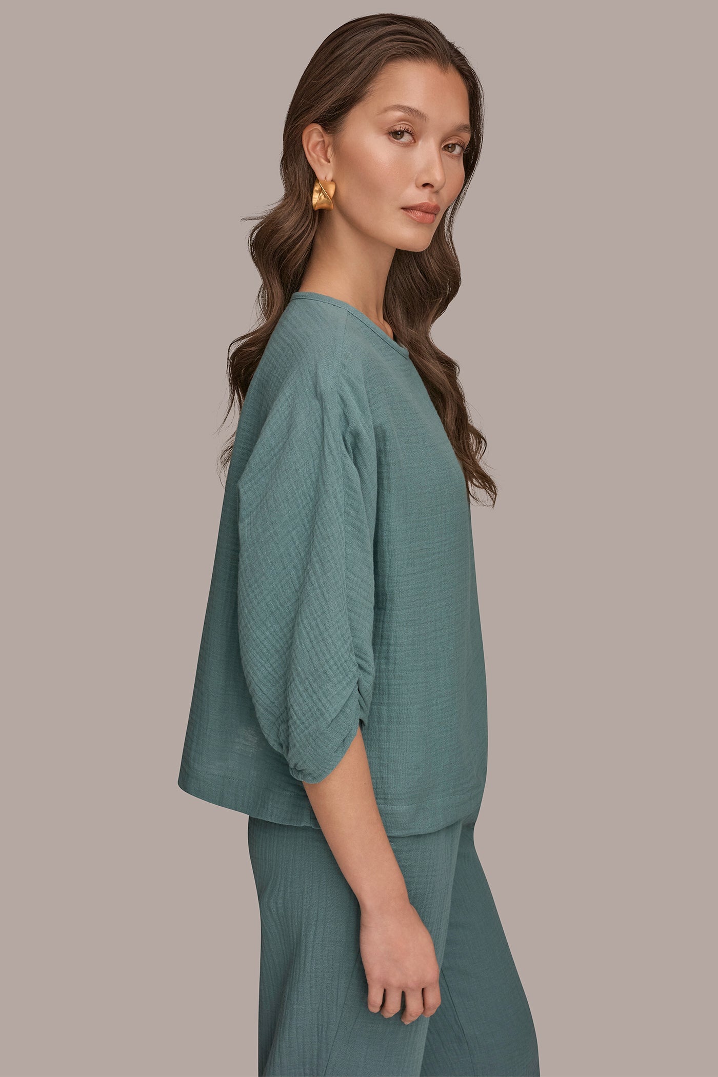 Waterlily 3/4 SLEEVE TWIST CUFF BLOUSE Donna Karan