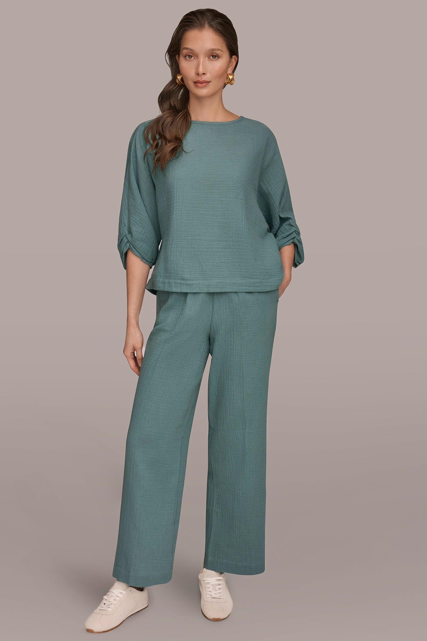 Waterlily 3/4 SLEEVE TWIST CUFF BLOUSE Donna Karan