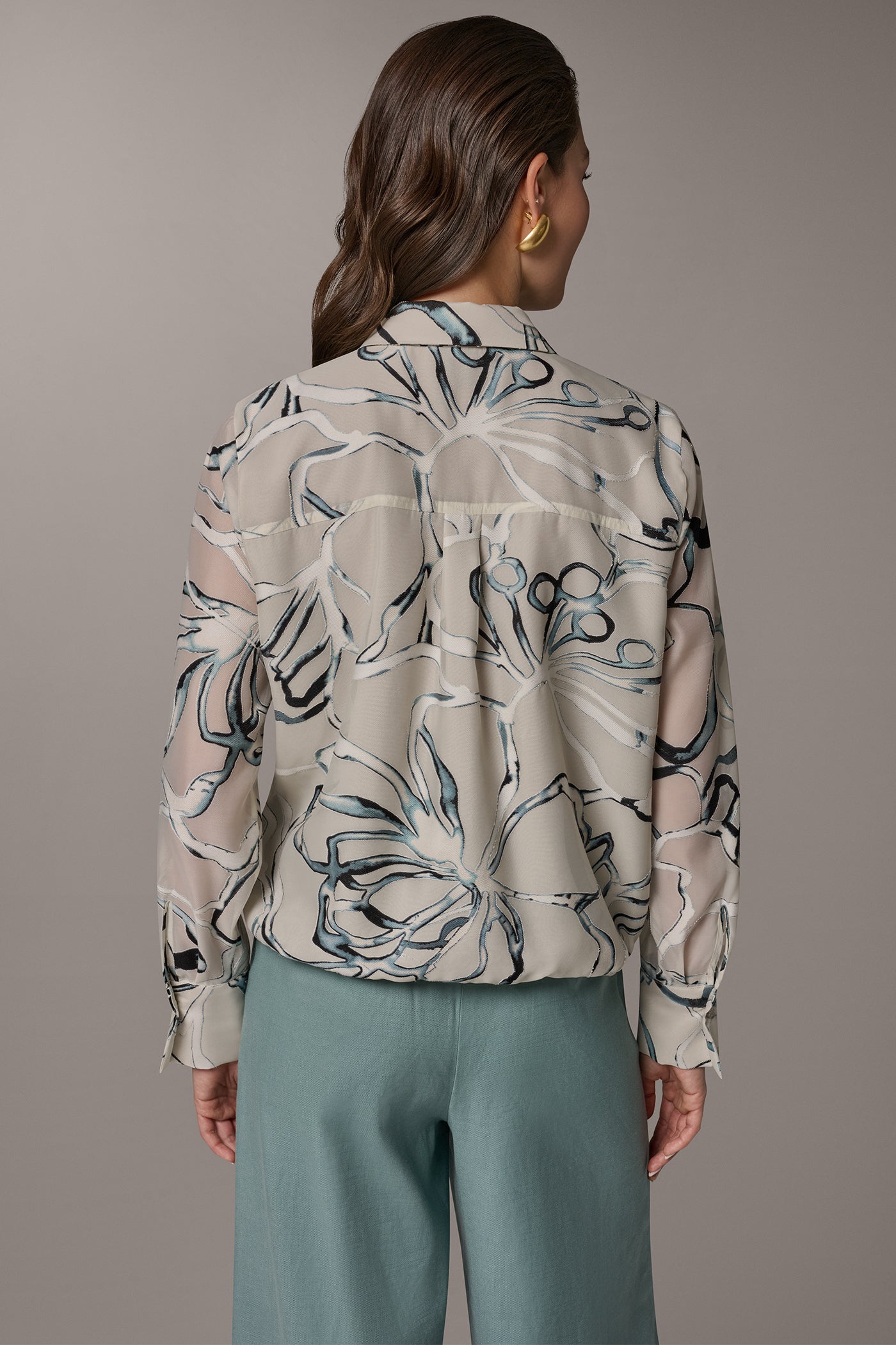 Aquamint Multi BURNOUT DRAWSTRING HEM BLOUSE Donna Karan