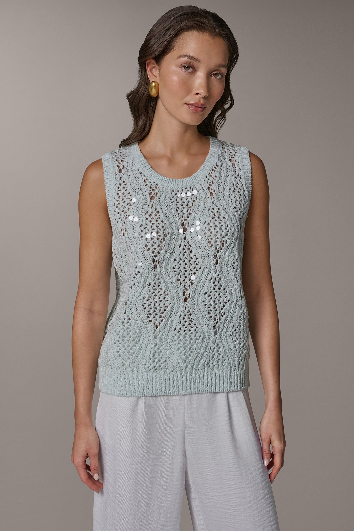 Skylight SEQUIN OPEN-STITCH SHELL Donna Karan