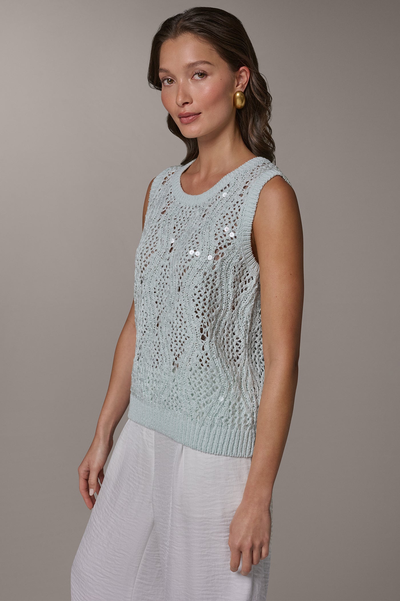 Skylight SEQUIN OPEN-STITCH SHELL Donna Karan