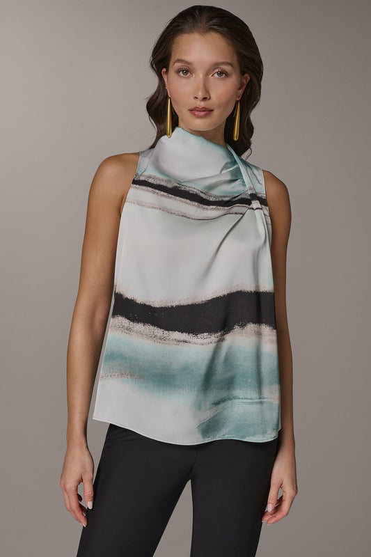 Waterlily Multi STRIPED DRAPE TWIST SHOULDER BLOUSE Donna Karan