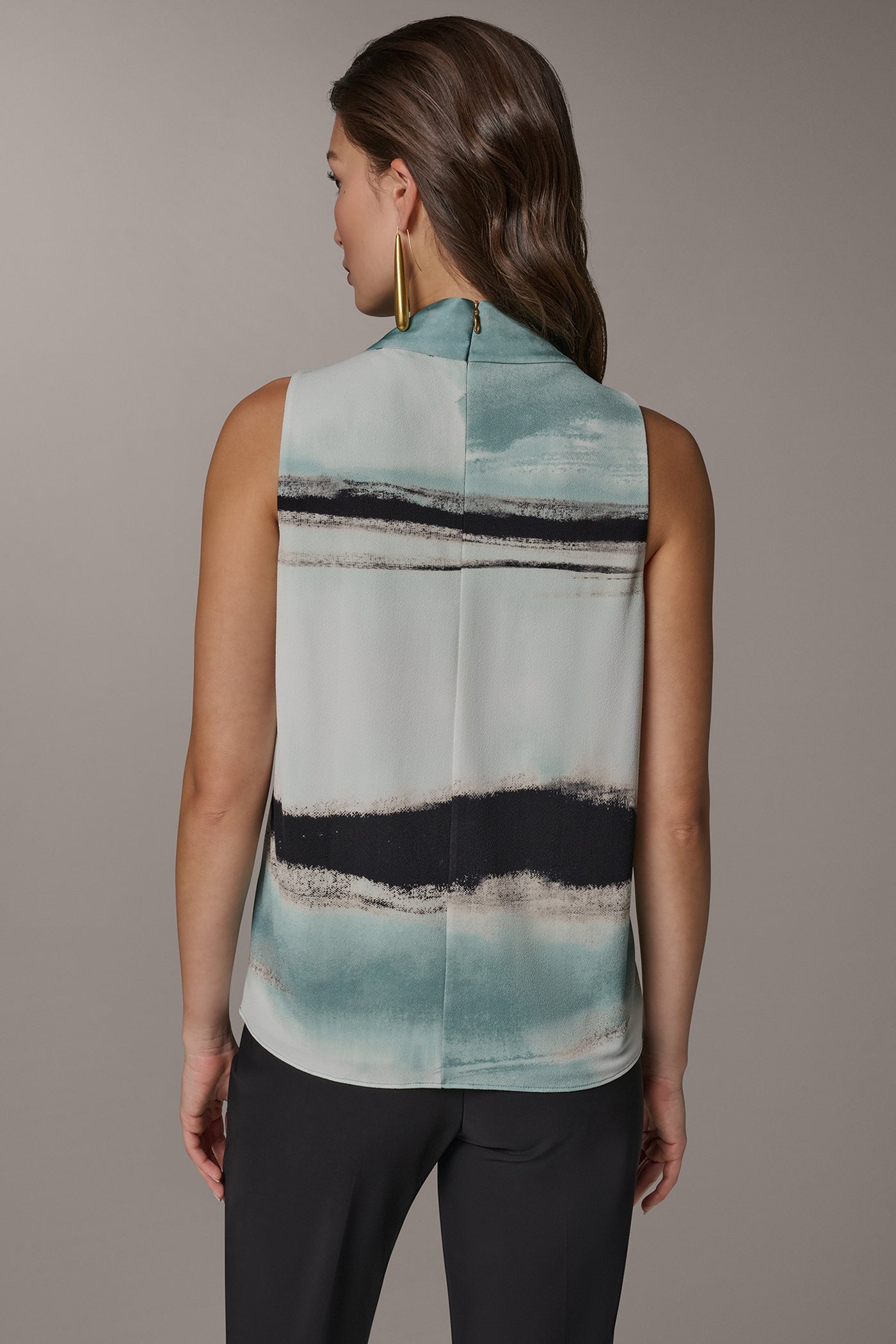 Waterlily Multi STRIPED DRAPE TWIST SHOULDER BLOUSE Donna Karan