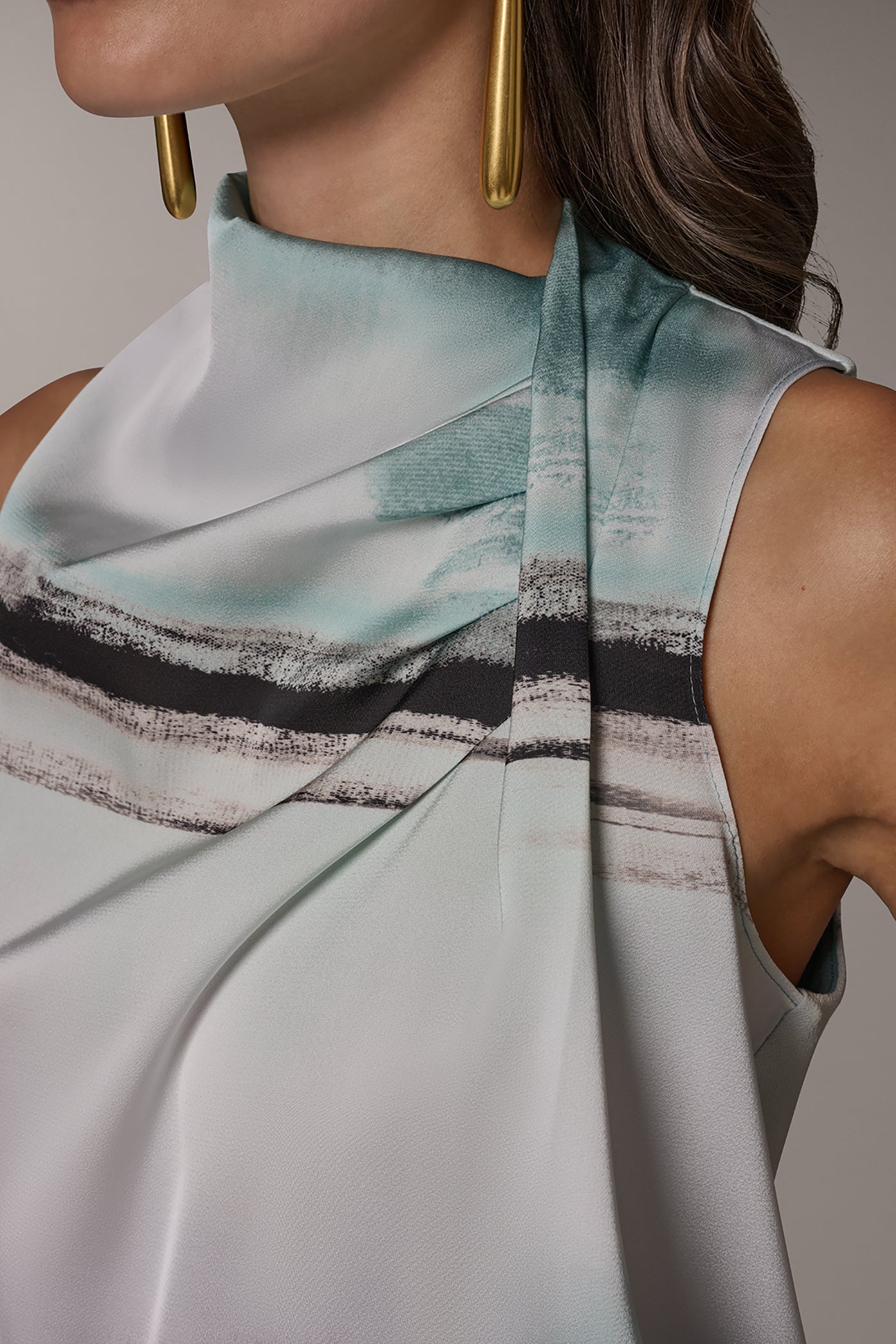 Waterlily Multi STRIPED DRAPE TWIST SHOULDER BLOUSE Donna Karan