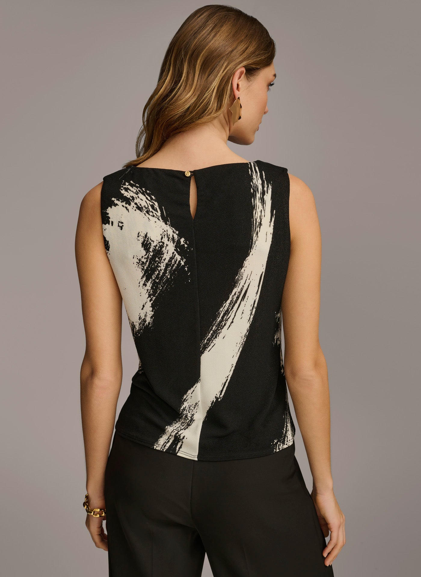 Black/Cream CREW NECK LAYERING KNIT Donna Karan