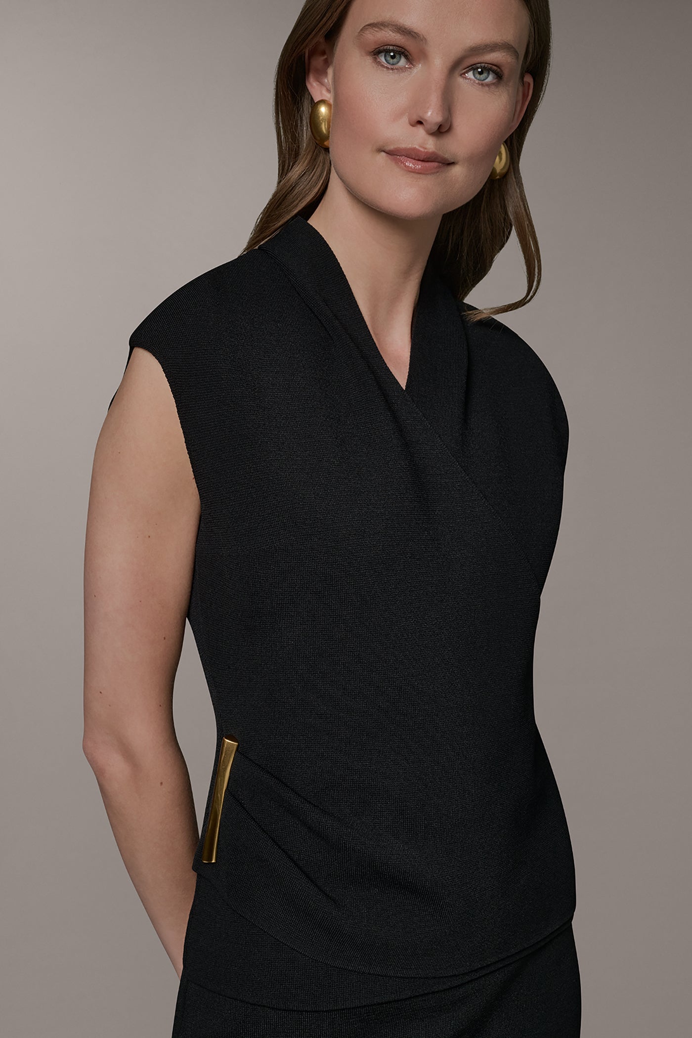 Black V-NECK WRAP-EFFECT TOP Donna Karan