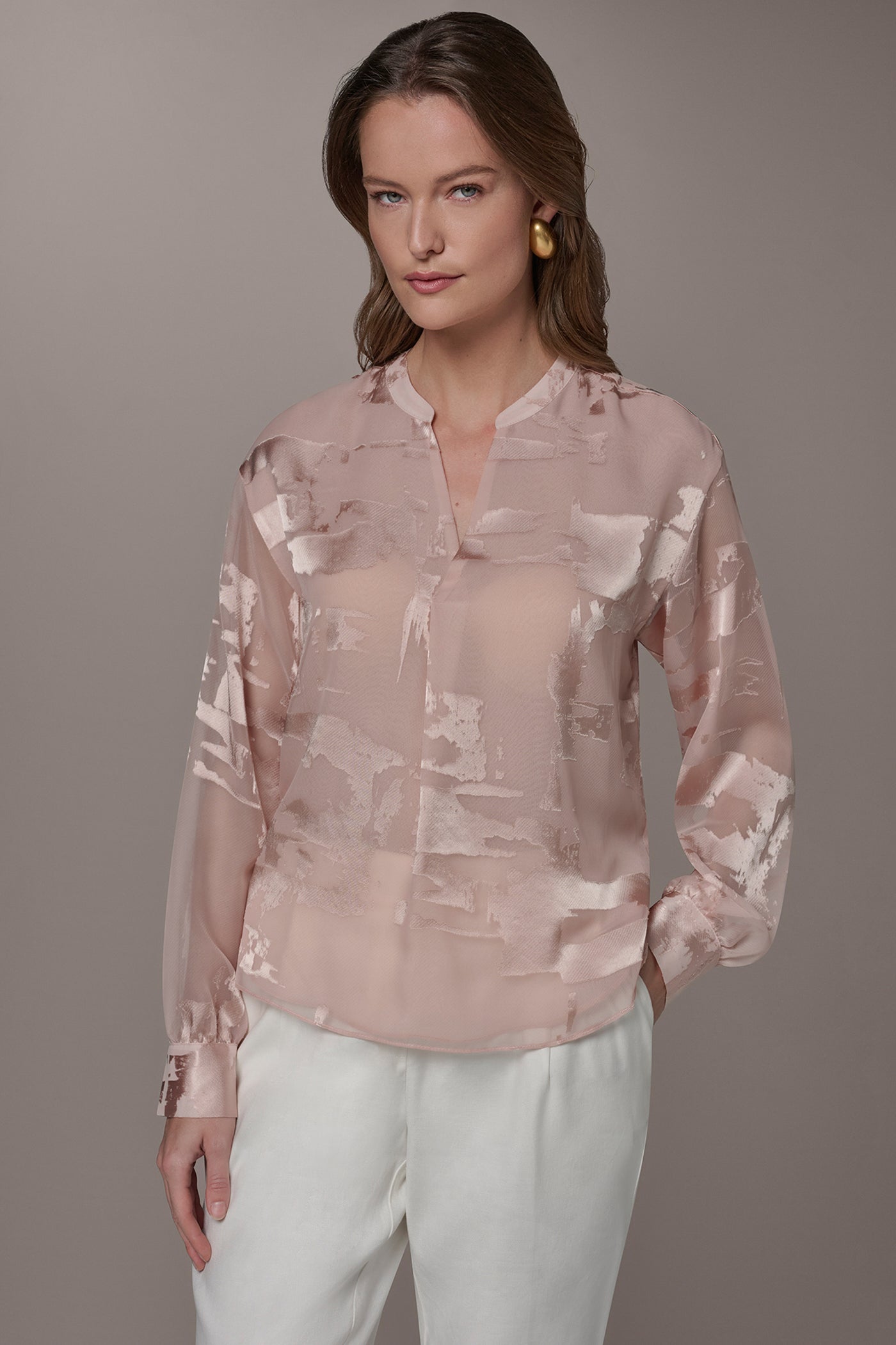 Snow Petal ABSTRACT BURNOUT BLOUSE Donna Karan